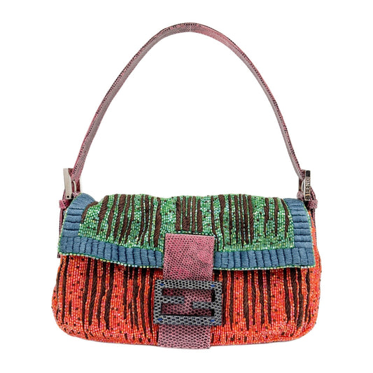 Baguette Embroidered Multicolor Beads Shoulder Bag