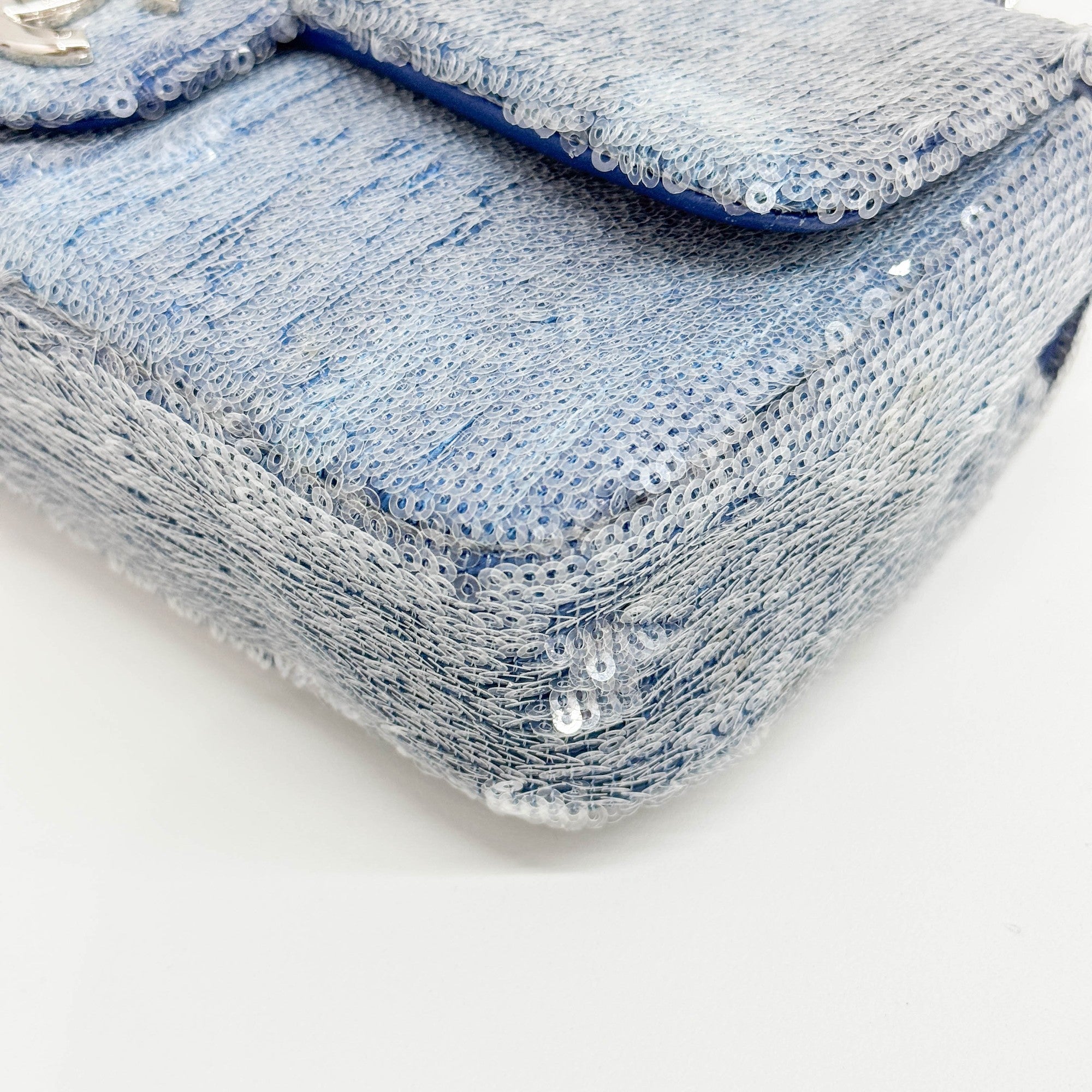 Classic Flap Waterfall Blue Sequin Shoulder Bag