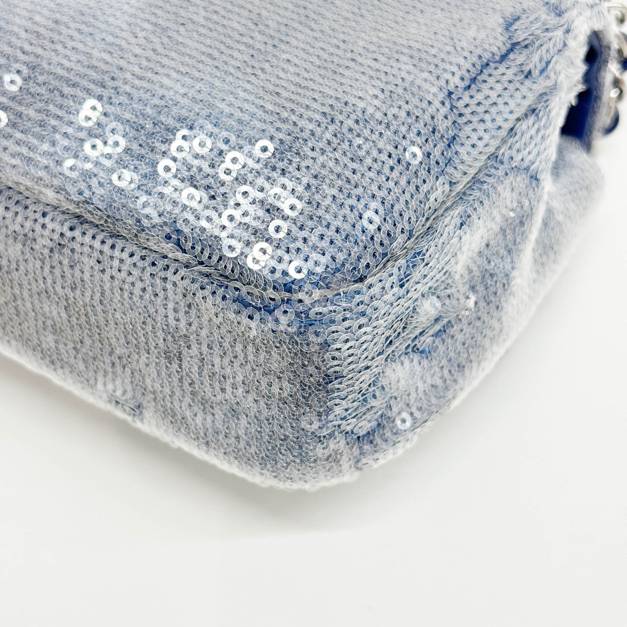 Classic Flap Waterfall Blue Sequin Shoulder Bag