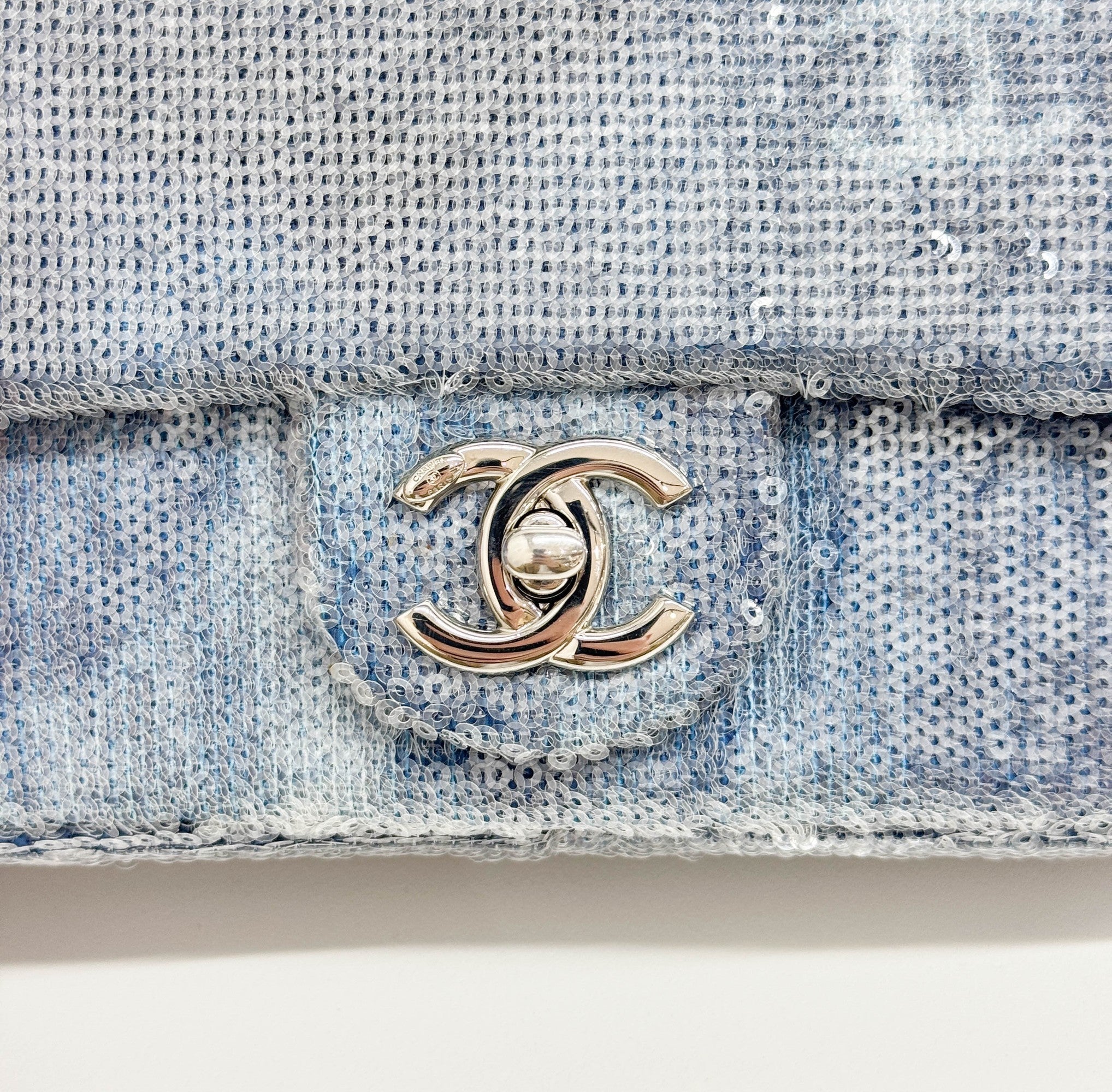 Classic Flap Waterfall Blue Sequin Shoulder Bag