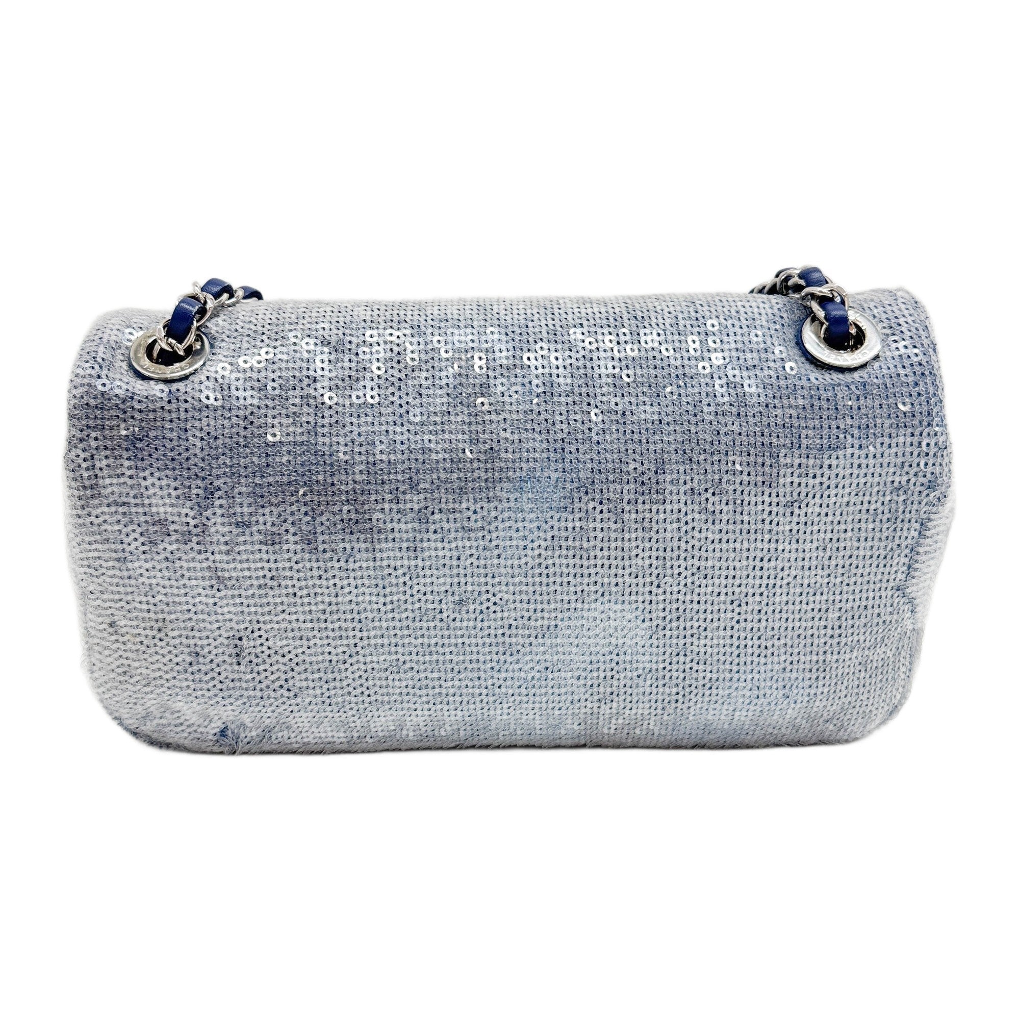 Classic Flap Waterfall Blue Sequin Shoulder Bag