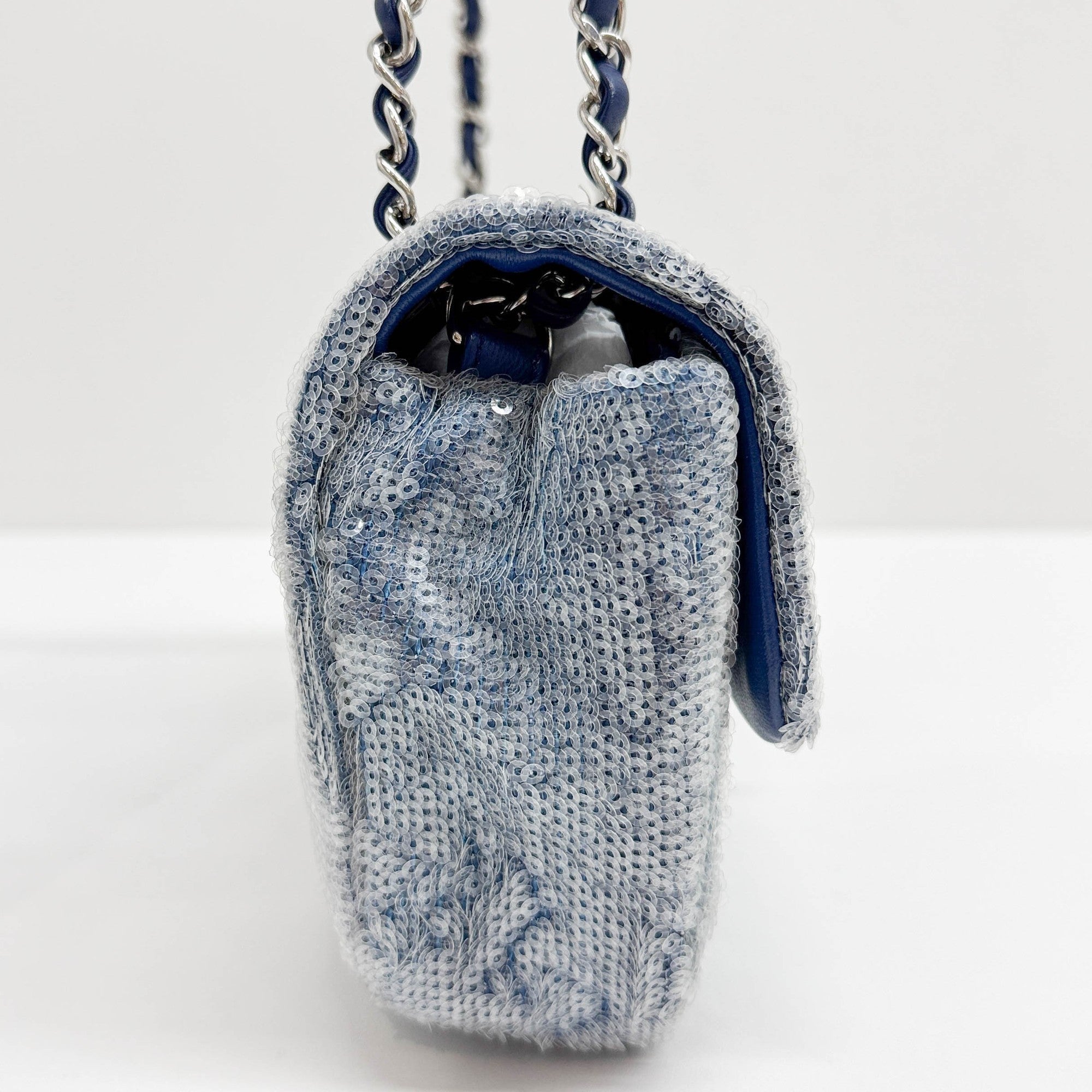 Classic Flap Waterfall Blue Sequin Shoulder Bag