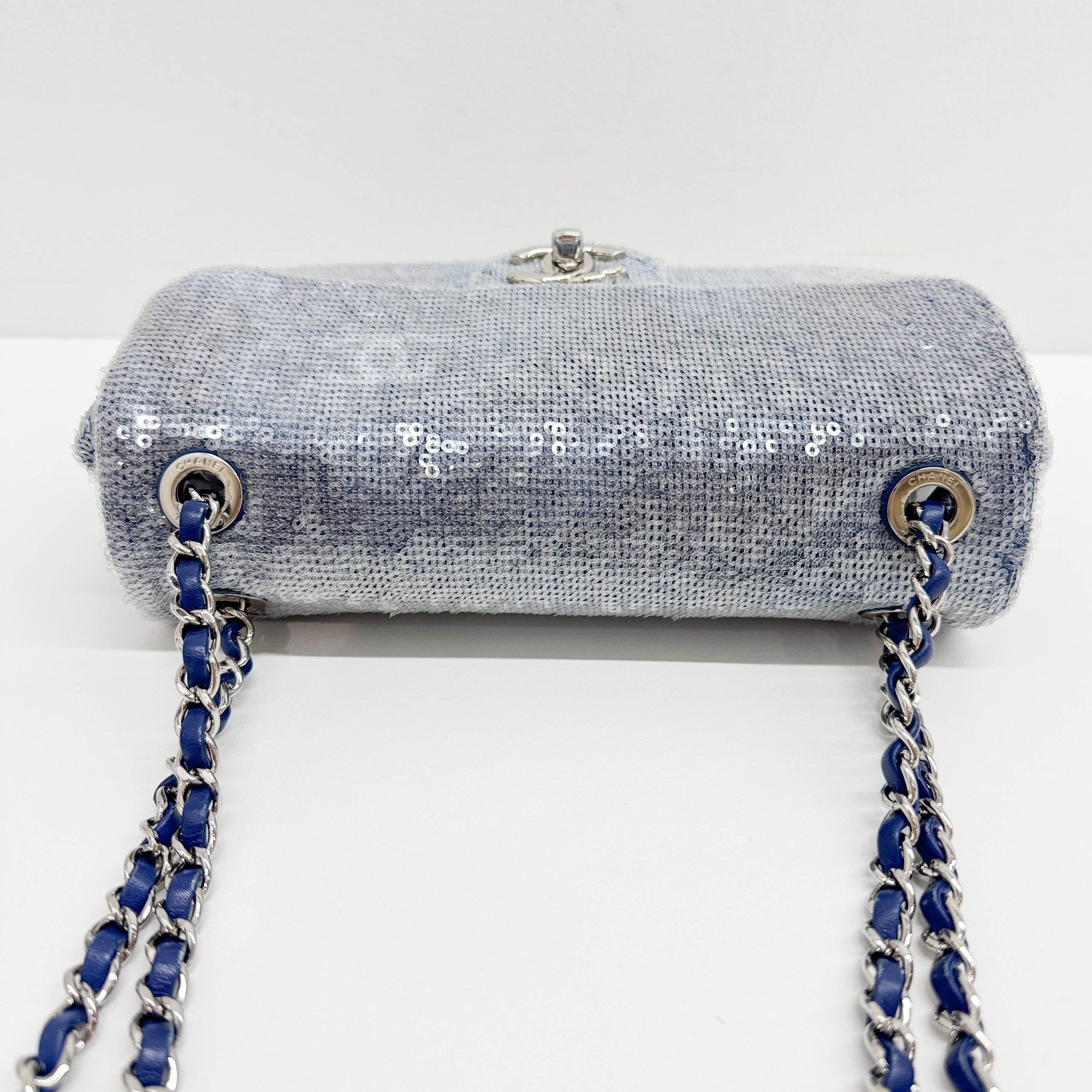 Classic Flap Waterfall Blue Sequin Shoulder Bag