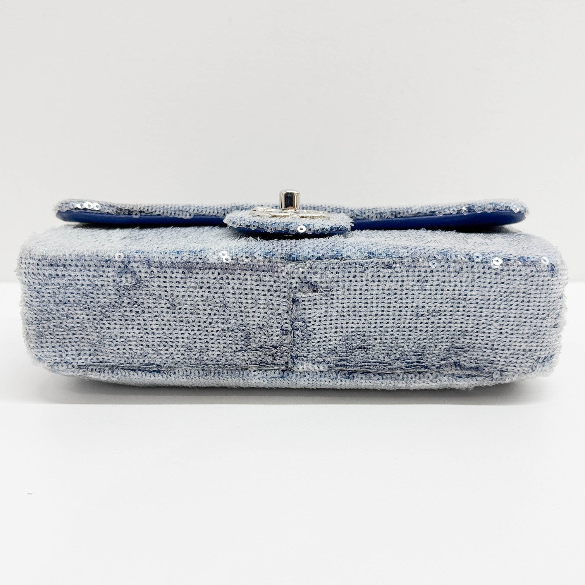 Classic Flap Waterfall Blue Sequin Shoulder Bag