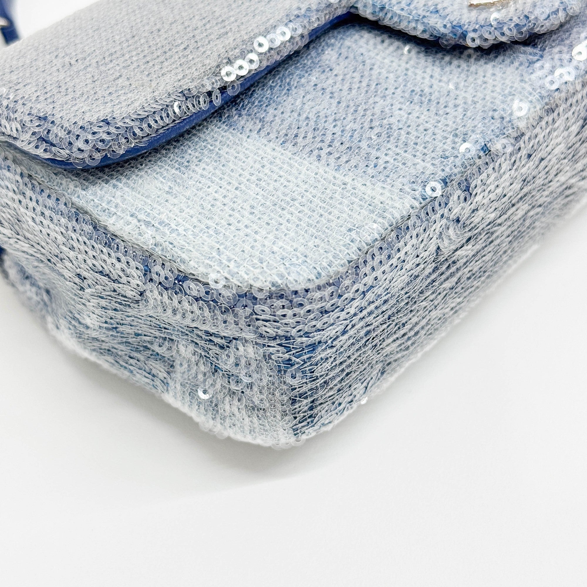 Classic Flap Waterfall Blue Sequin Shoulder Bag