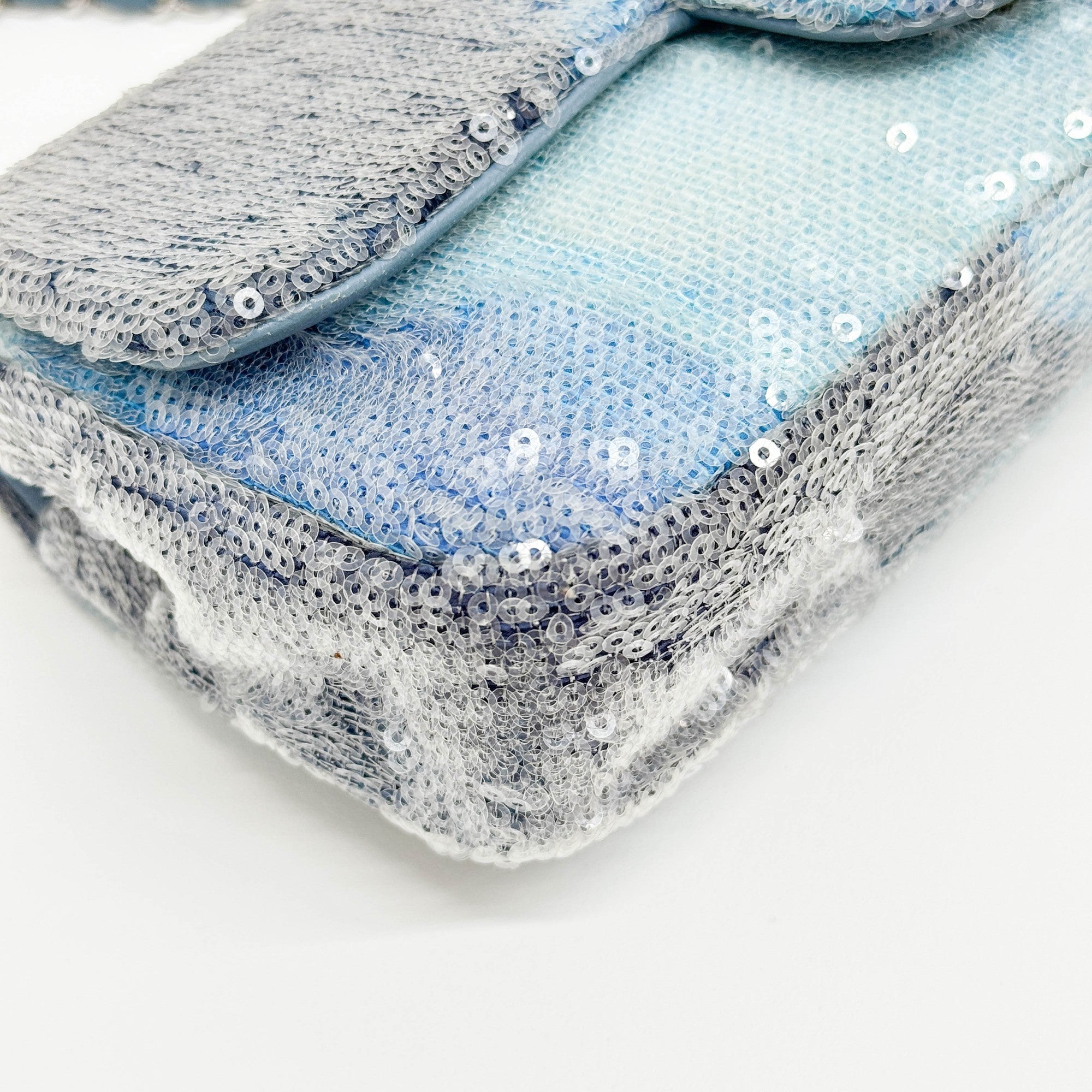 Classic Flap Waterfall Blue Sequin Shoulder Bag