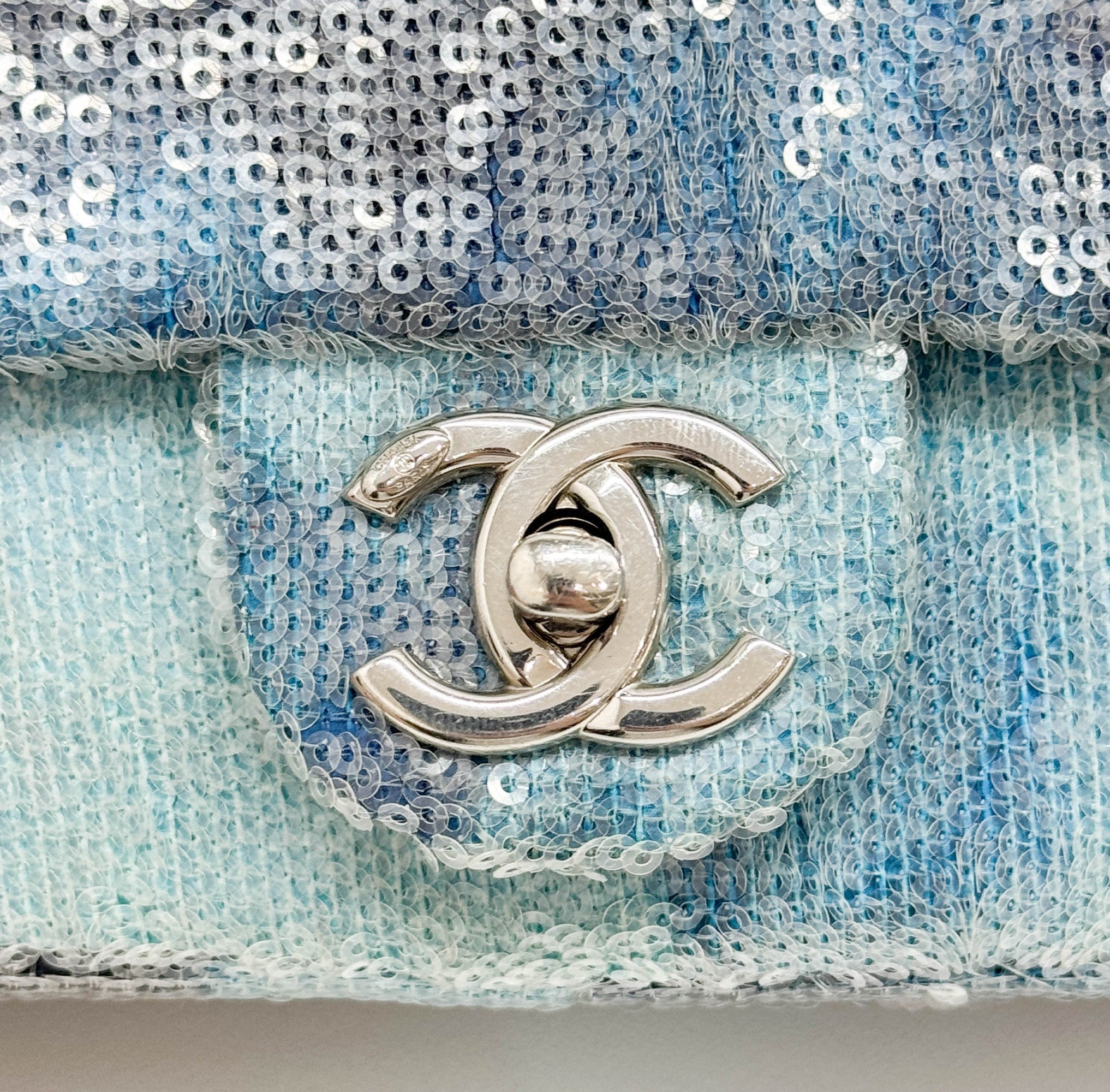 Classic Flap Waterfall Blue Sequin Shoulder Bag