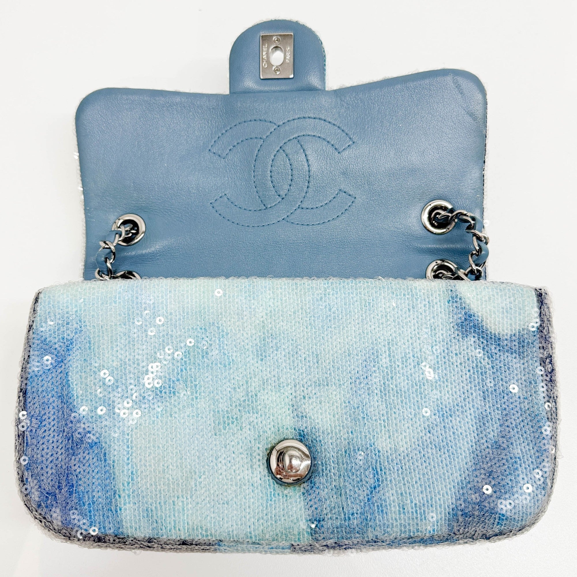 Classic Flap Waterfall Blue Sequin Shoulder Bag