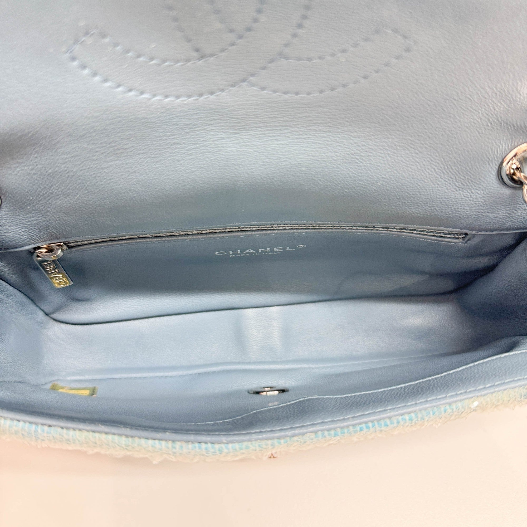 Classic Flap Waterfall Blue Sequin Shoulder Bag