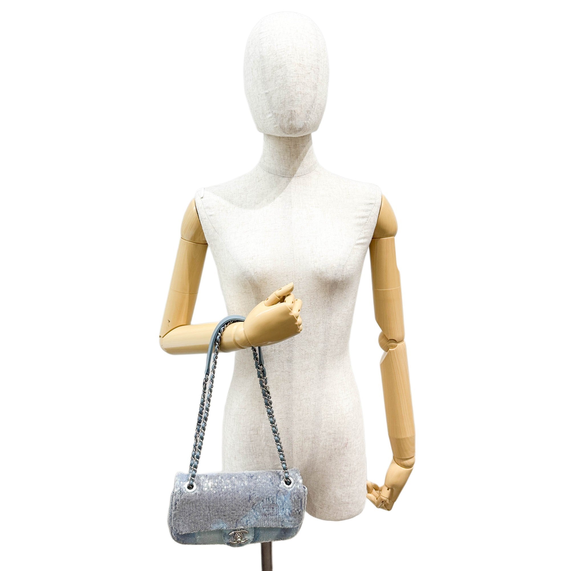 Classic Flap Waterfall Blue Sequin Shoulder Bag