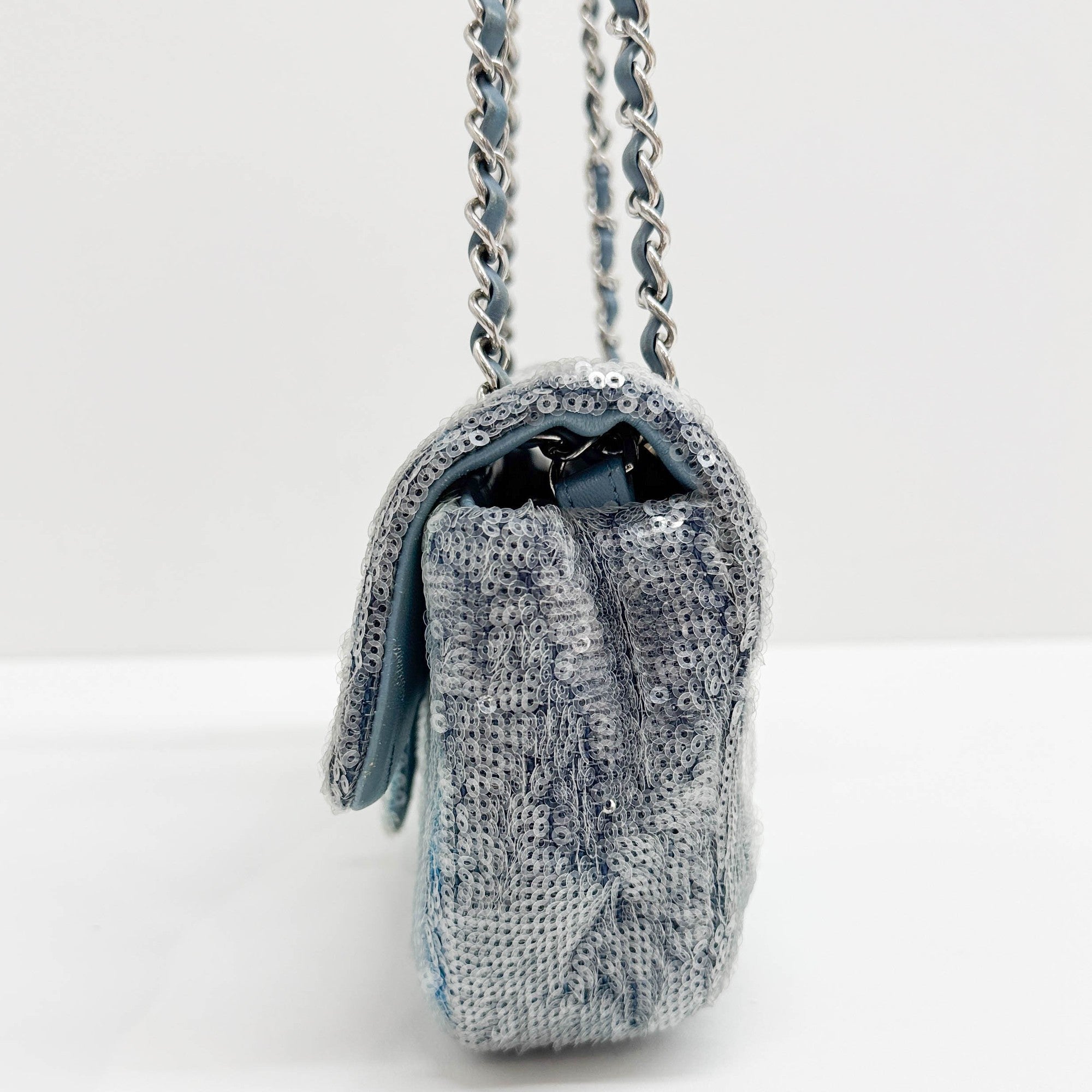 Classic Flap Waterfall Blue Sequin Shoulder Bag