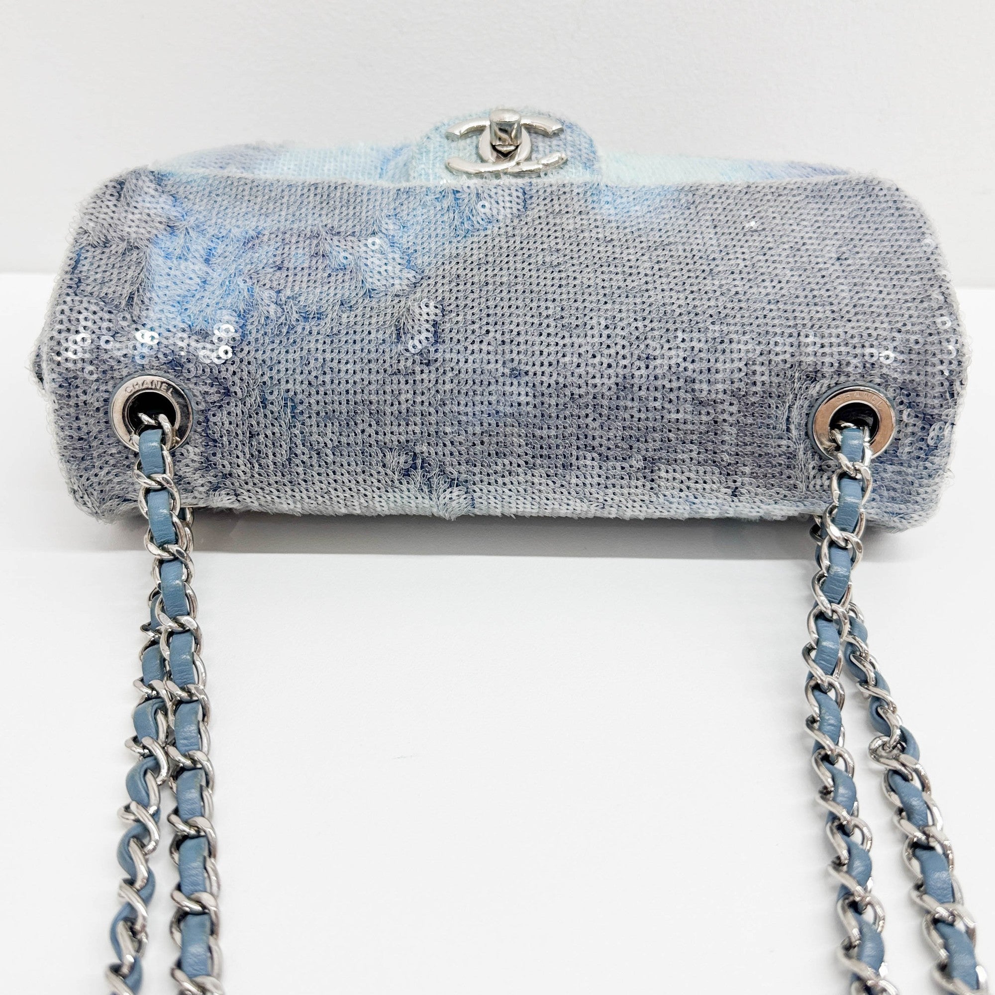 Classic Flap Waterfall Blue Sequin Shoulder Bag