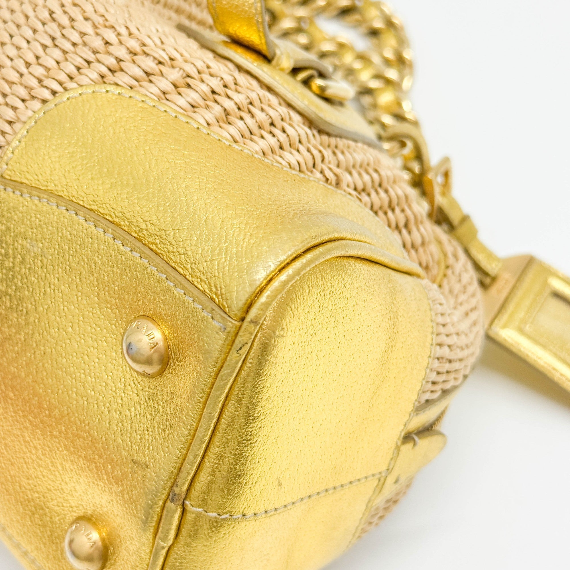 Gold Raffia Chain Shoulder Bag