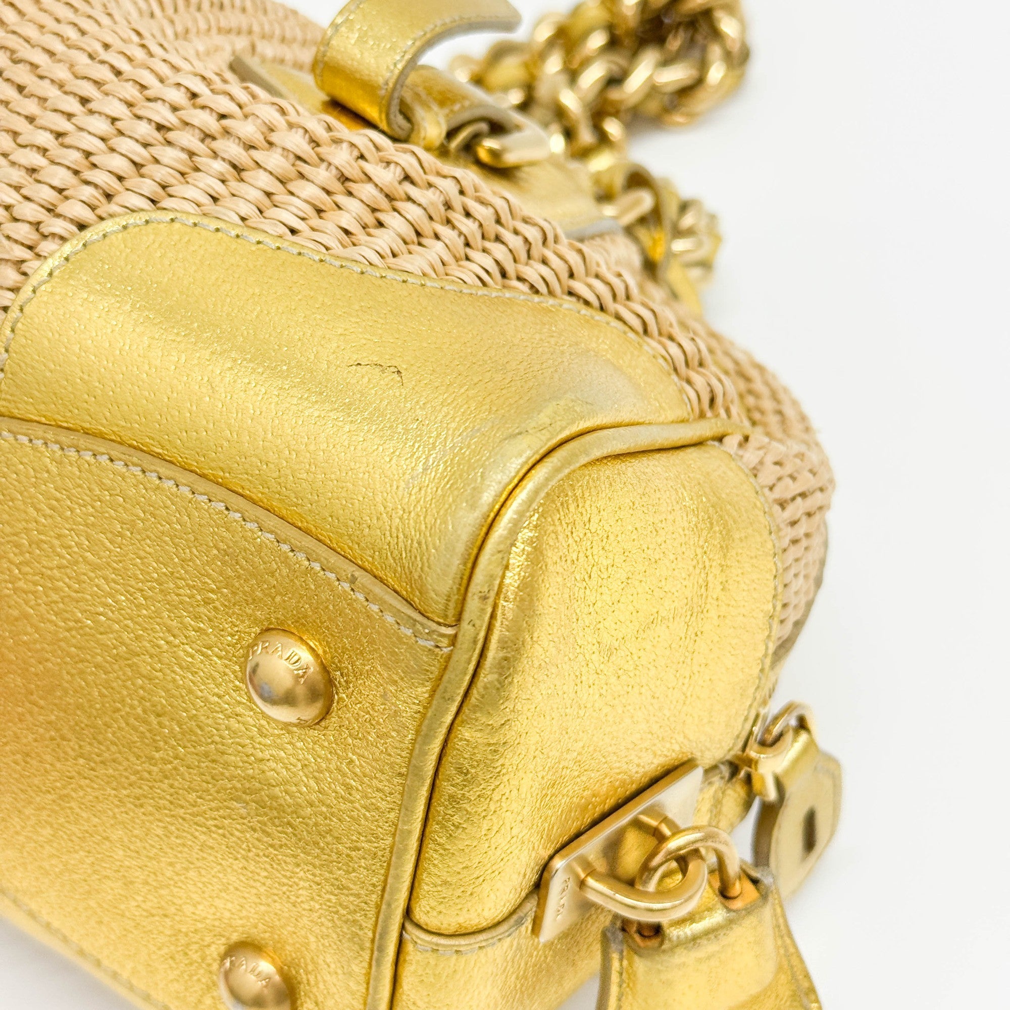 Gold Raffia Chain Shoulder Bag