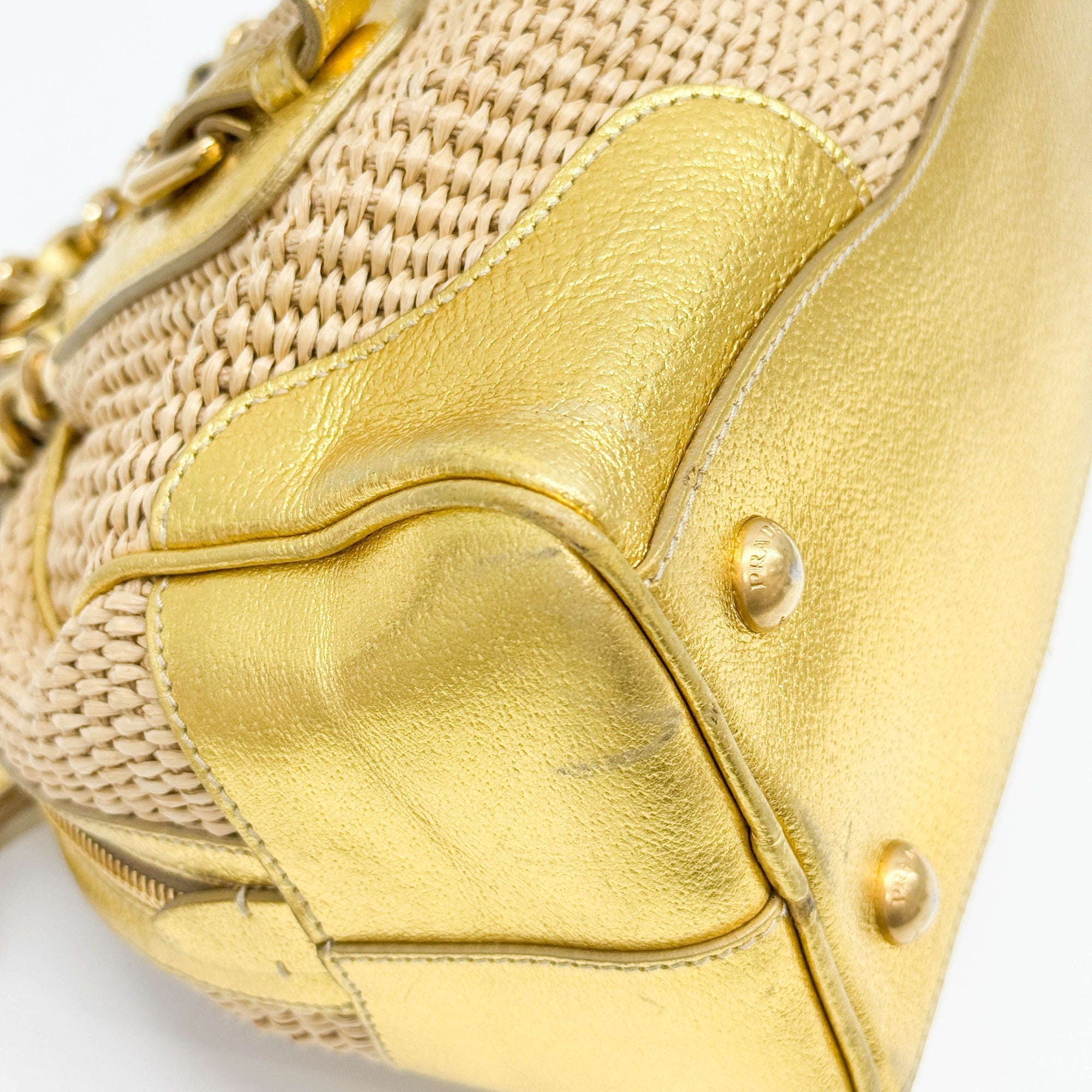 Gold Raffia Chain Shoulder Bag