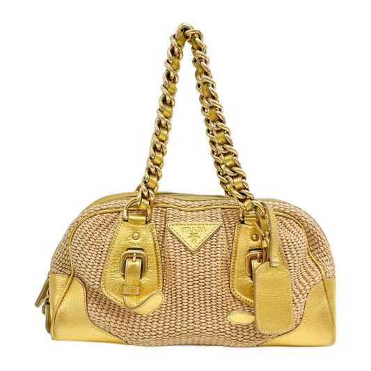 Gold Raffia Chain Shoulder Bag