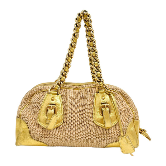 Gold Raffia Chain Shoulder Bag