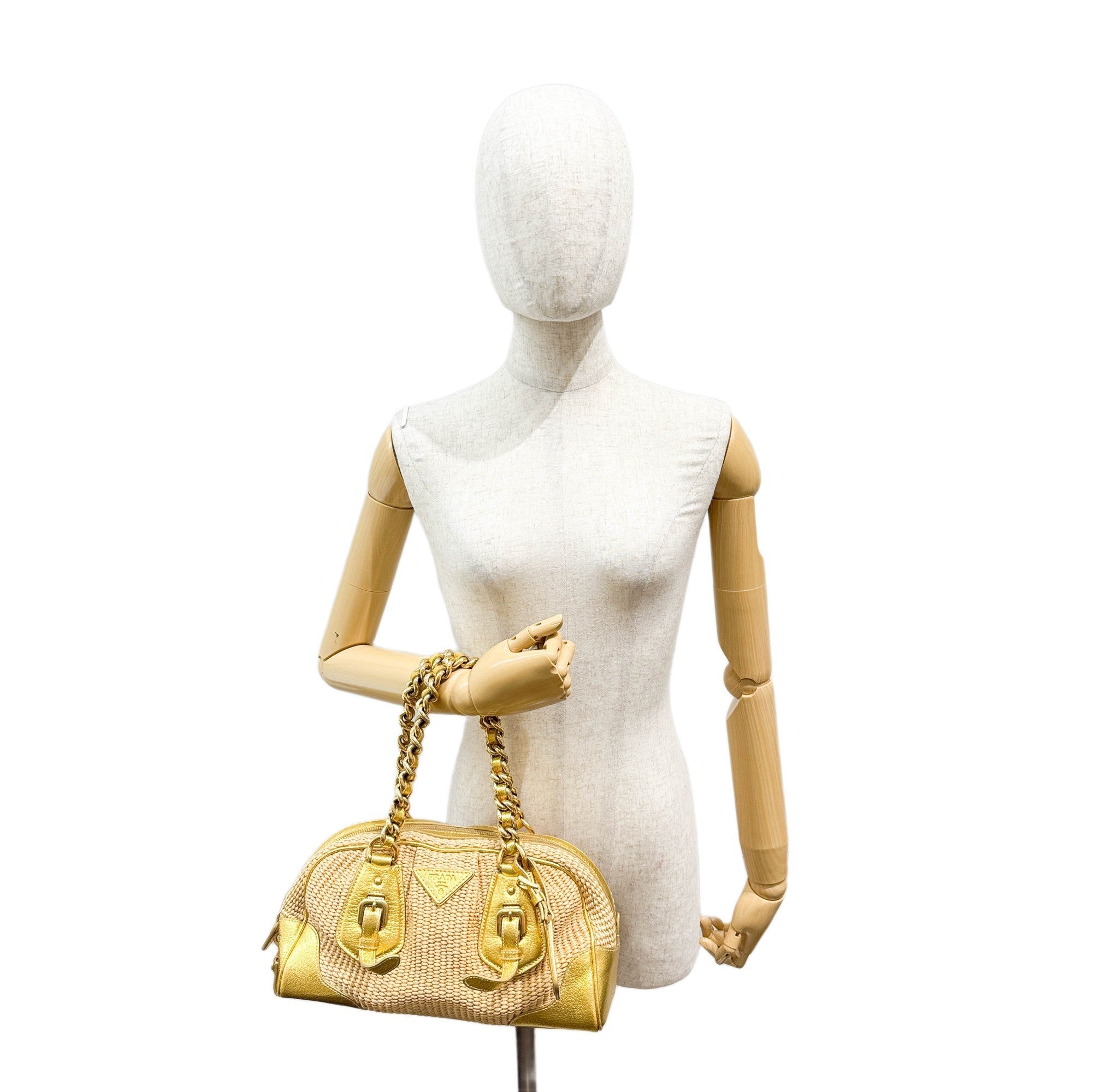 Gold Raffia Chain Shoulder Bag