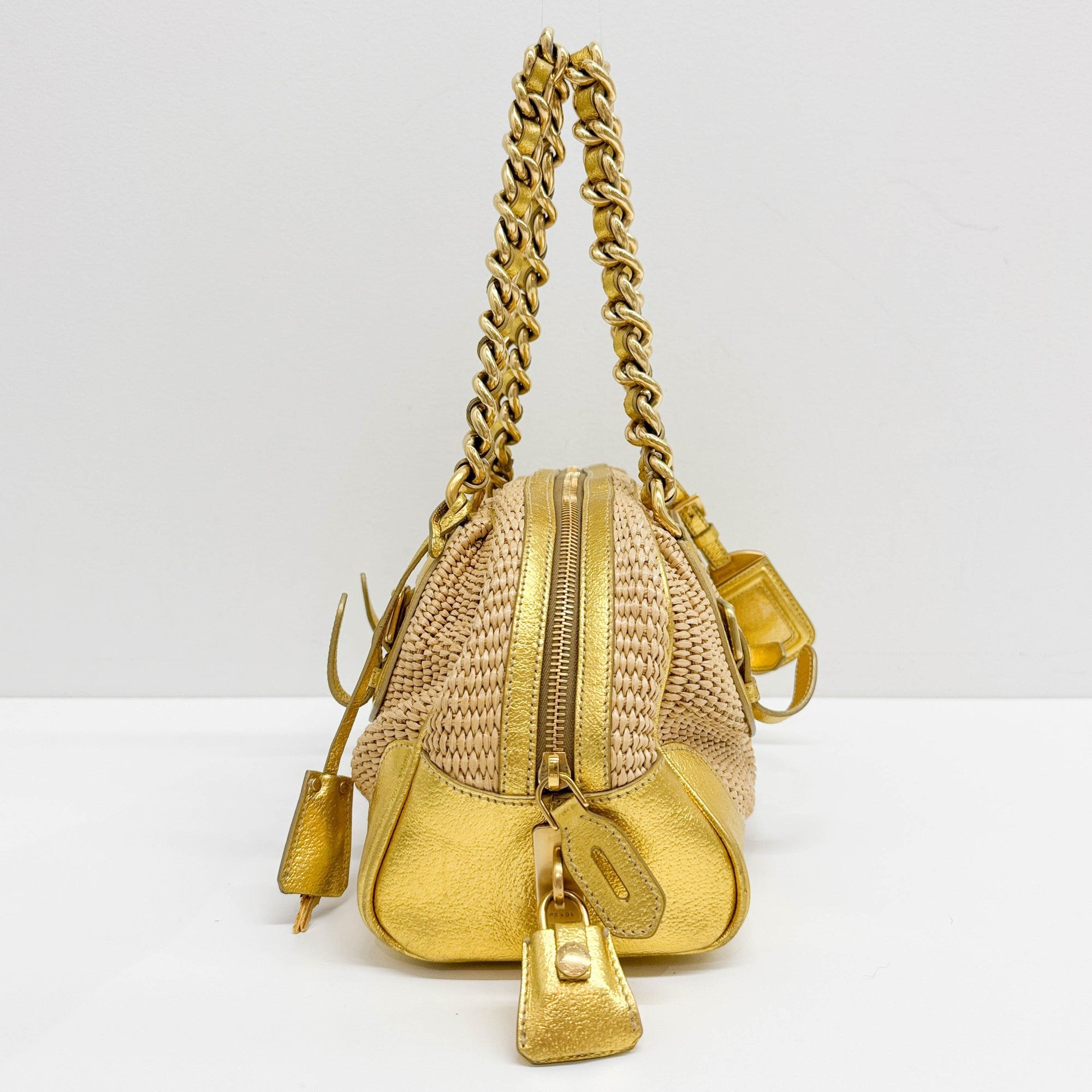 Gold Raffia Chain Shoulder Bag