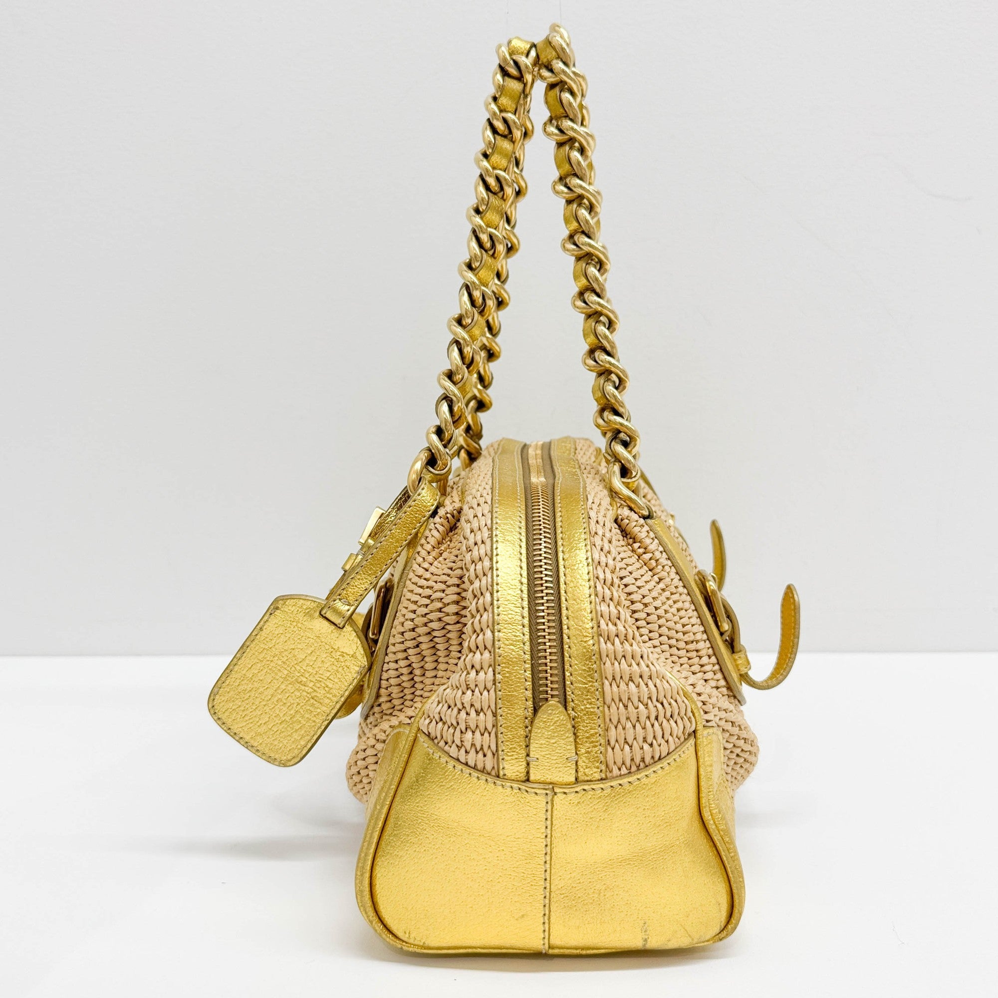 Gold Raffia Chain Shoulder Bag