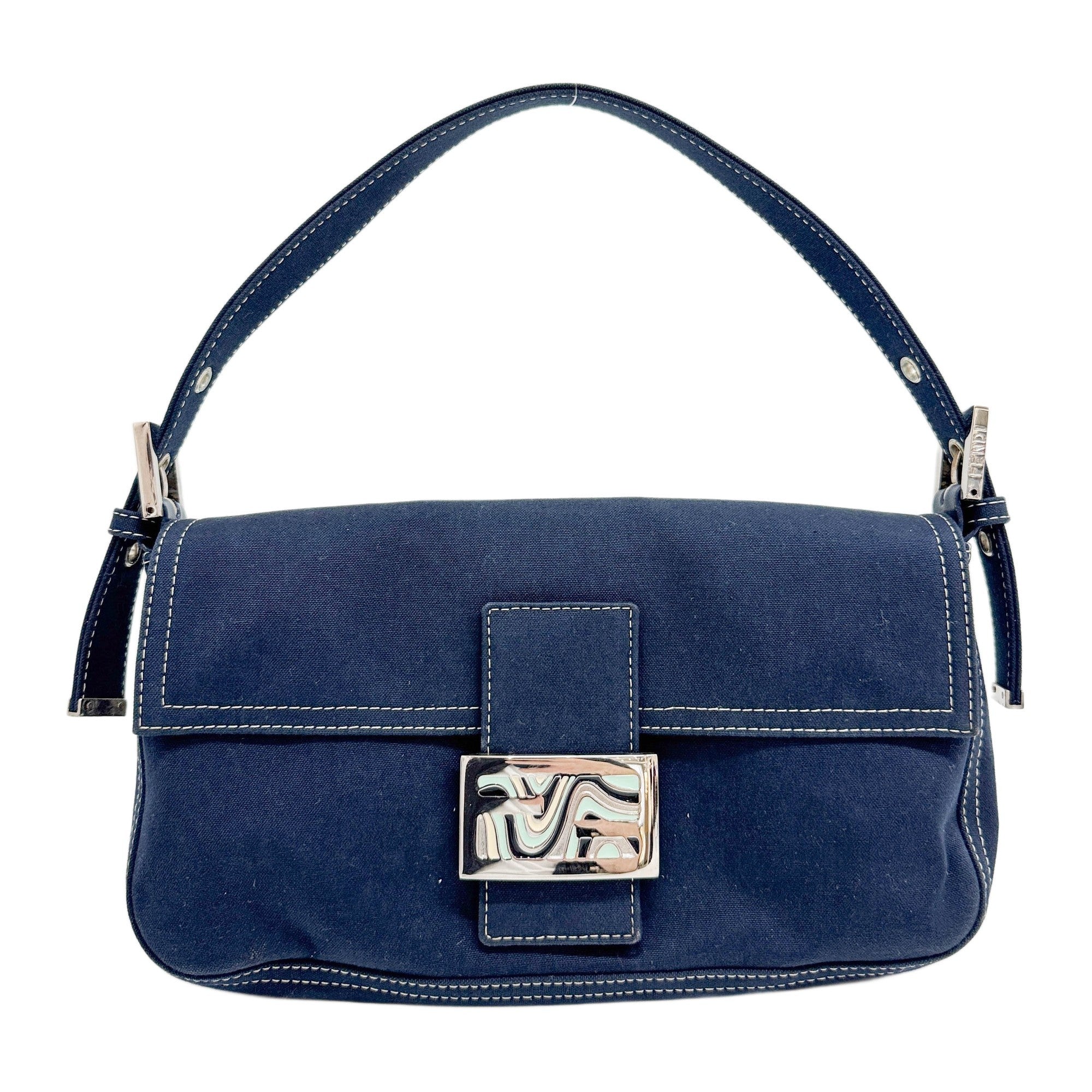 Baguette Blue Denim Shoulder Bag