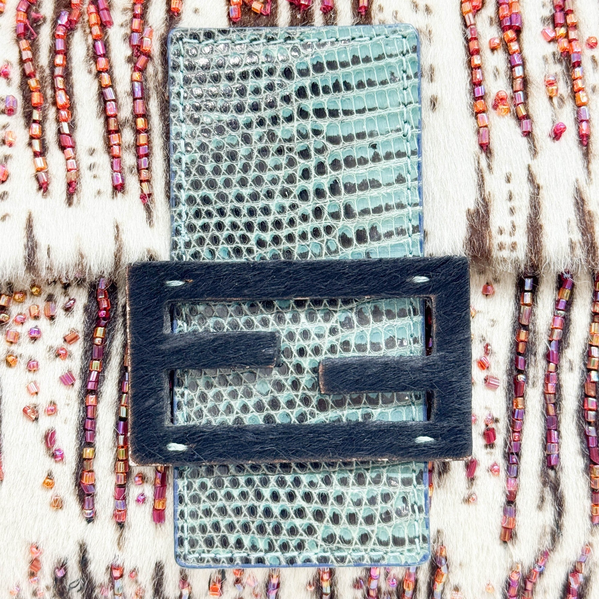 Mamma Baguette Beaded Embroidery White Zebra Print Pony Hair Shoulder Bag