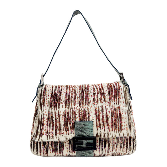 Mamma Baguette Beaded Embroidery White Zebra Print Pony Hair Shoulder Bag