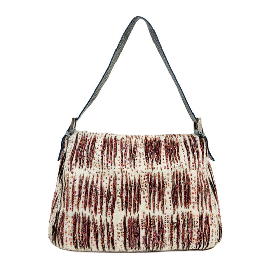 Mamma Baguette Beaded Embroidery White Zebra Print Pony Hair Shoulder Bag