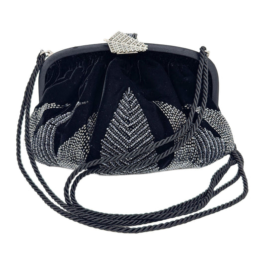 Beaded Embroidery Black Velvet Shoulder Bag
