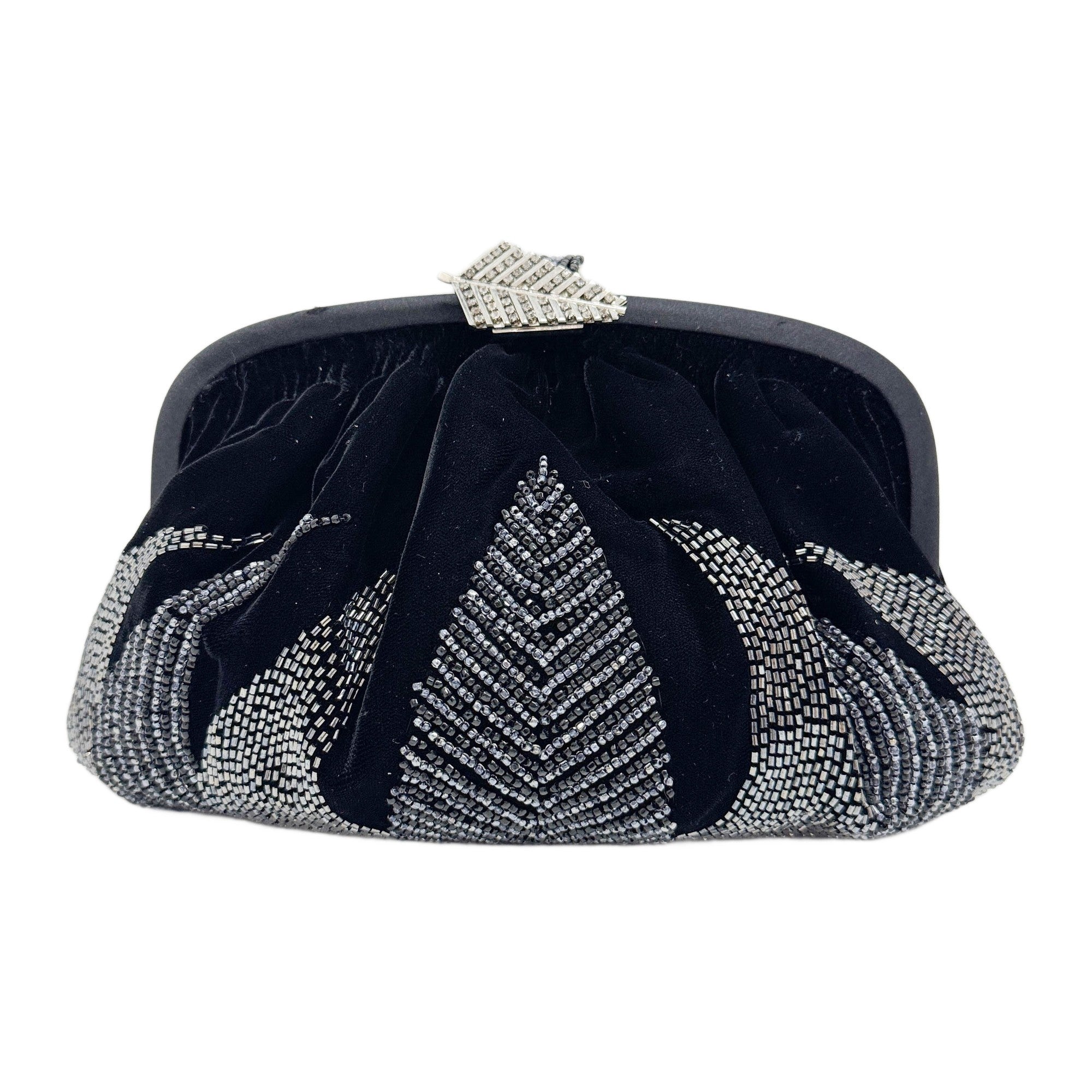 Beaded Embroidery Black Velvet Shoulder Bag