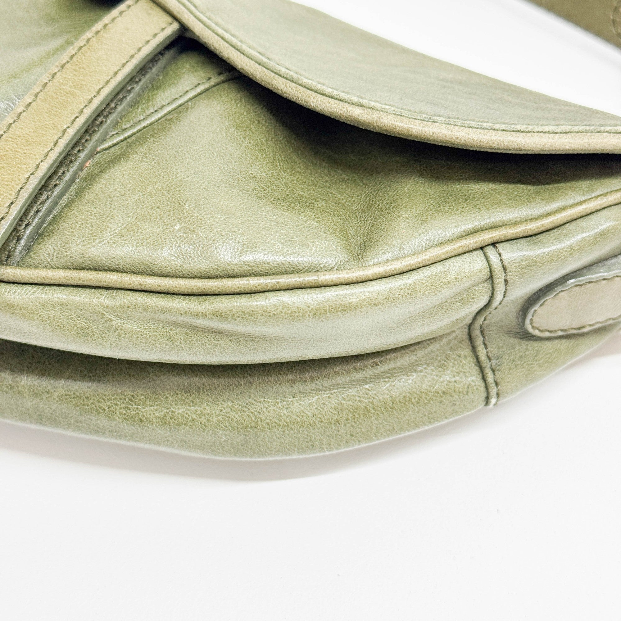 Saddle Green Leather Shoulder Bag
