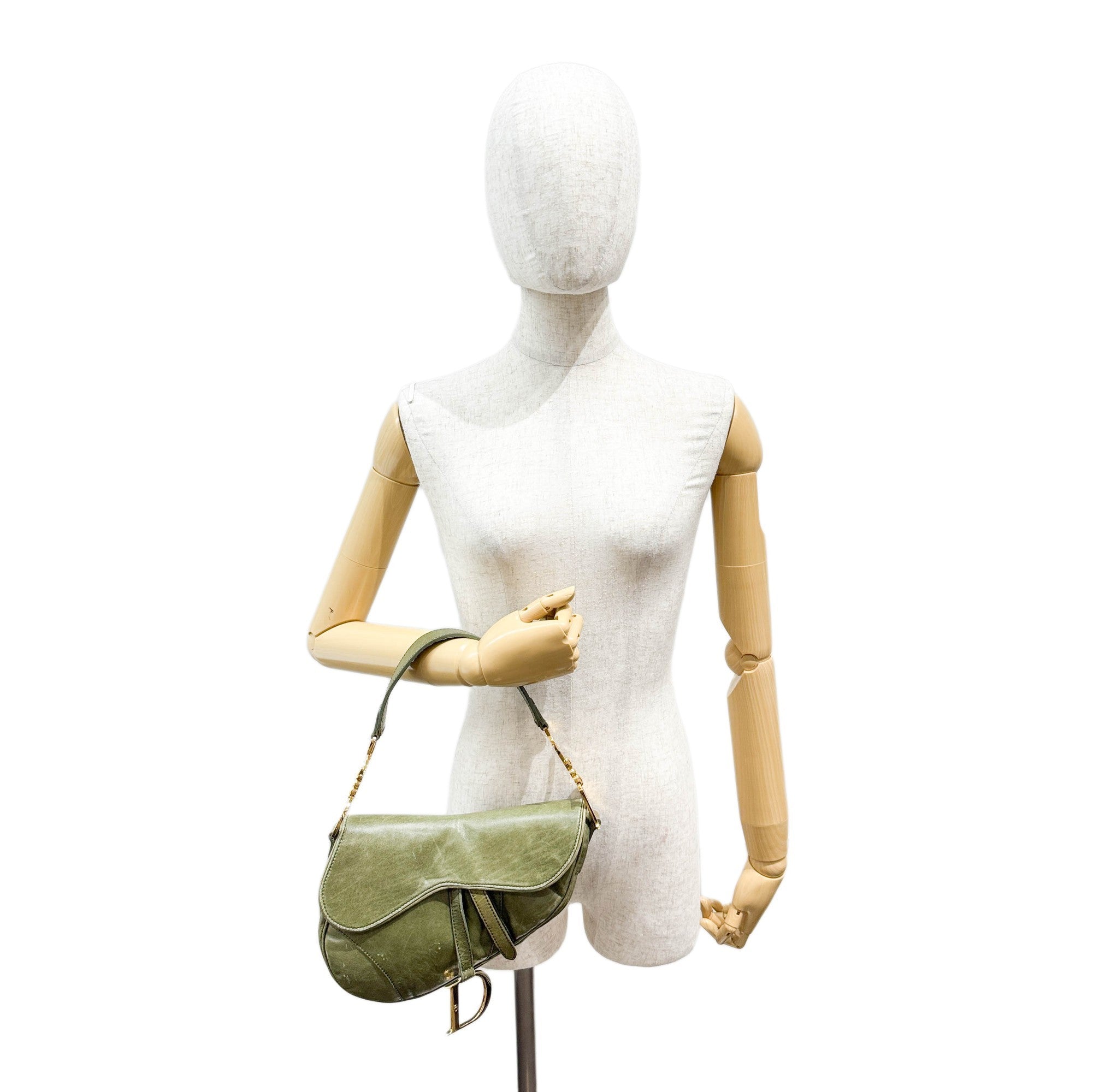 Saddle Green Leather Shoulder Bag