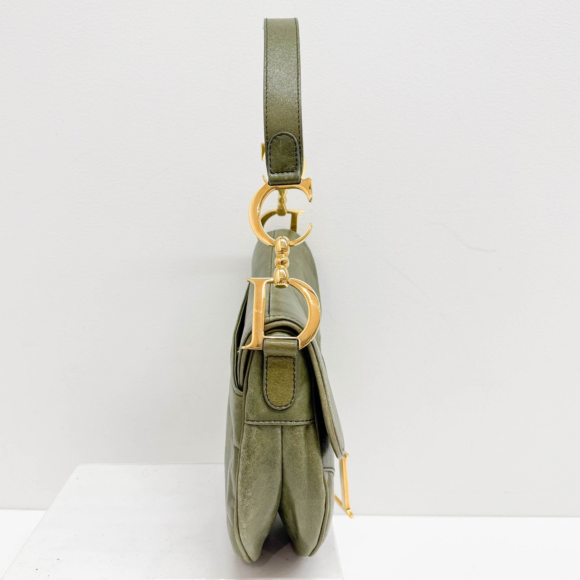 Saddle Green Leather Shoulder Bag