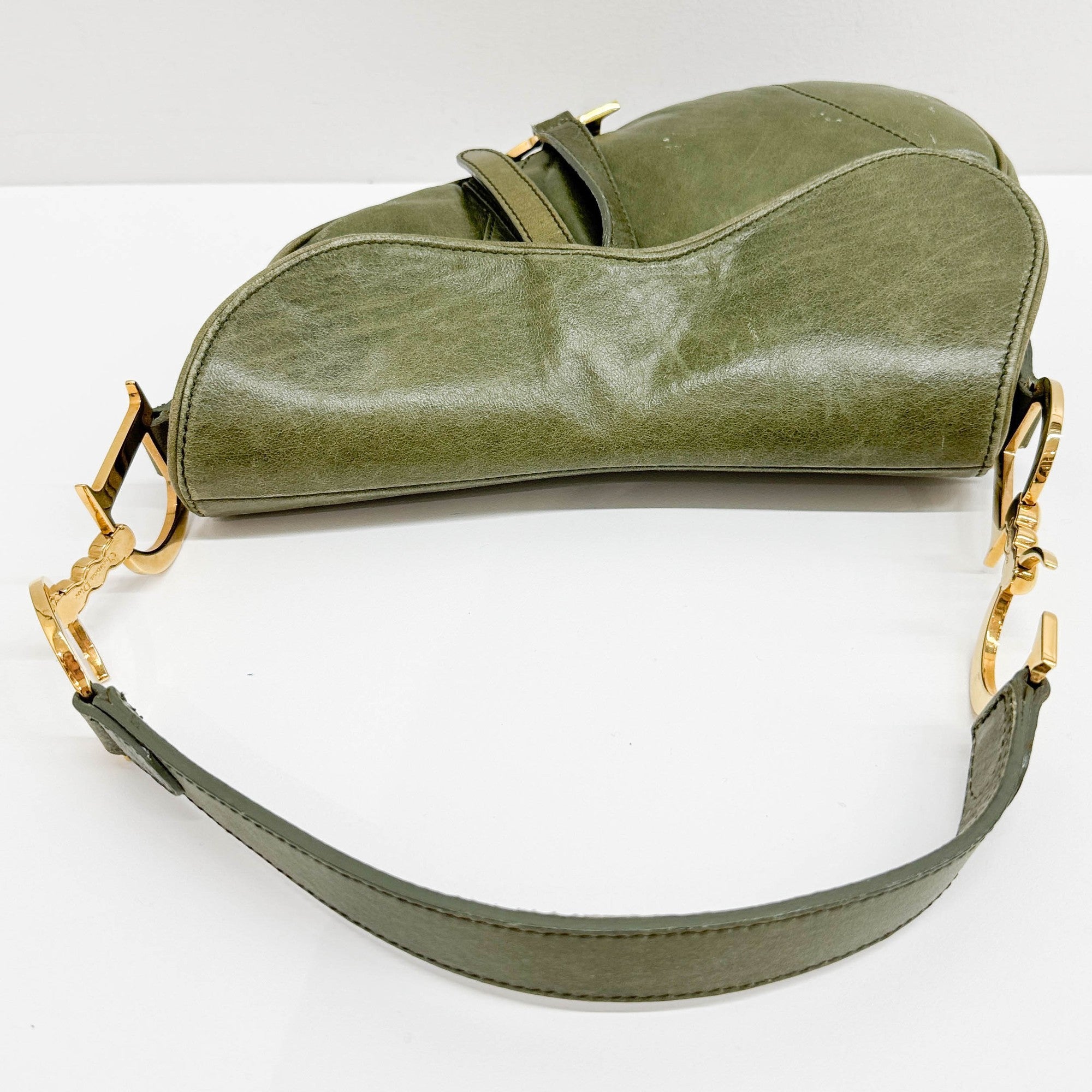 Saddle Green Leather Shoulder Bag