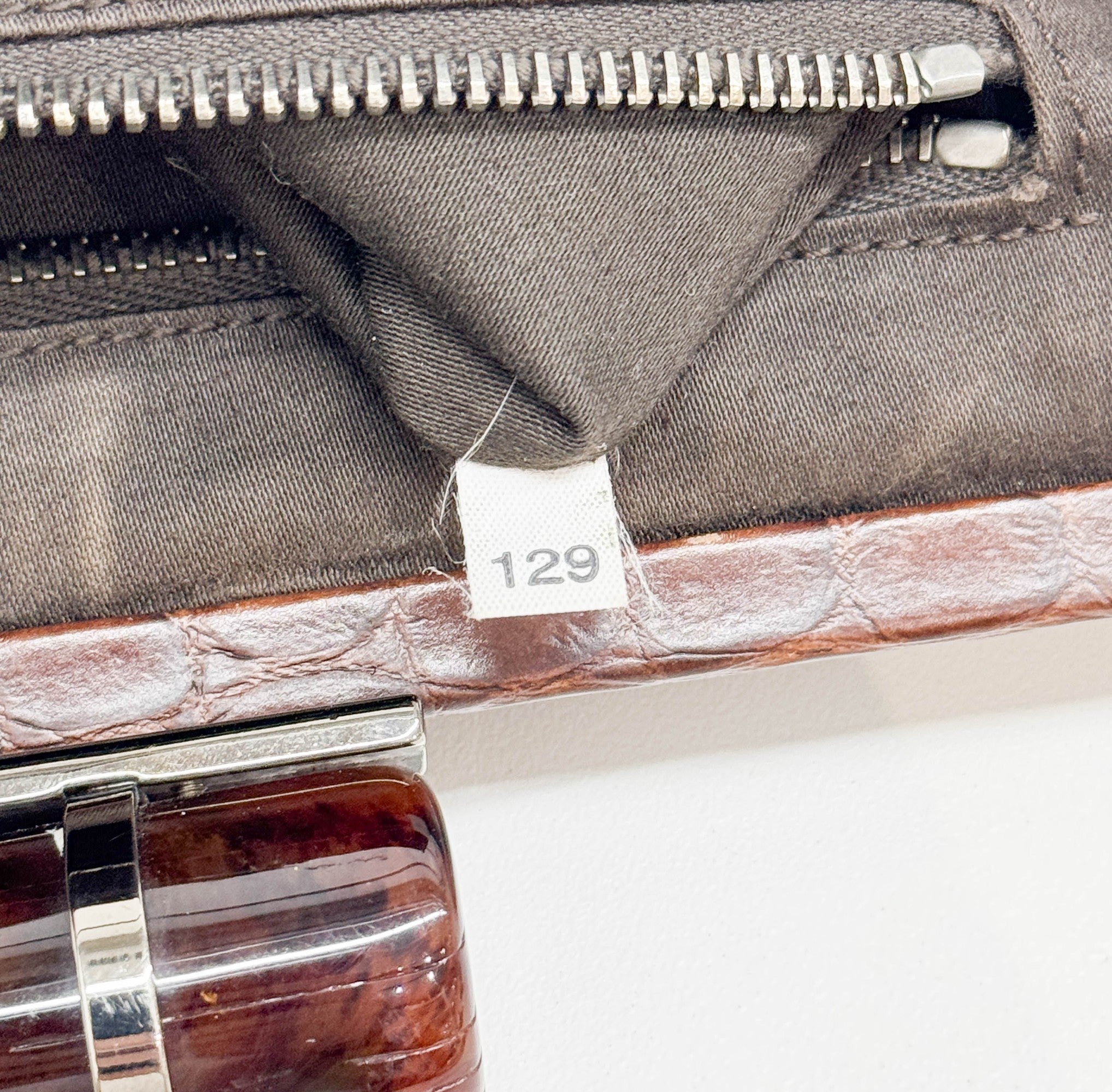 Brown Crocodile Embossed Leather Shoulder Bag