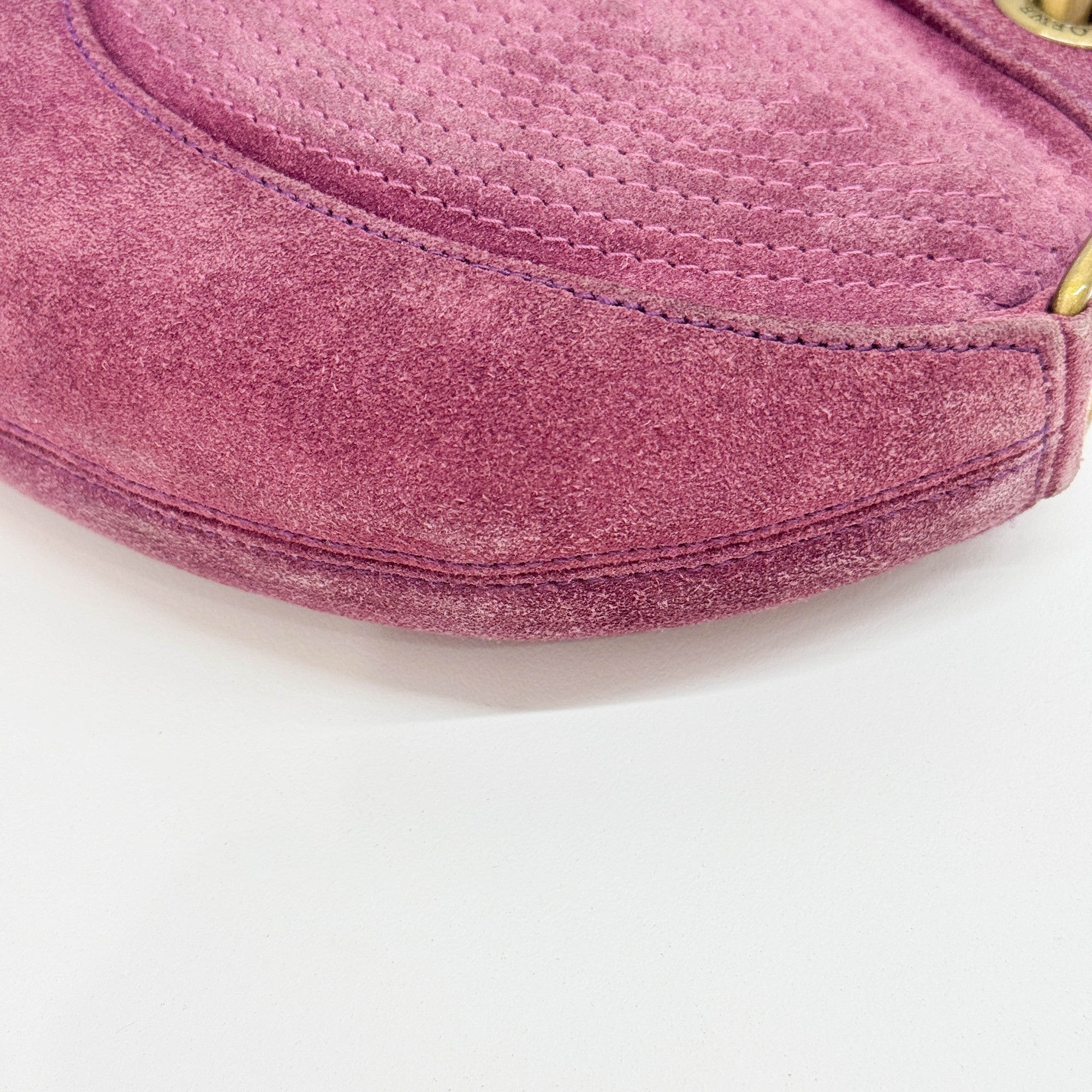 Vintage Brass Hardware Purple Suede Shoulder Bag