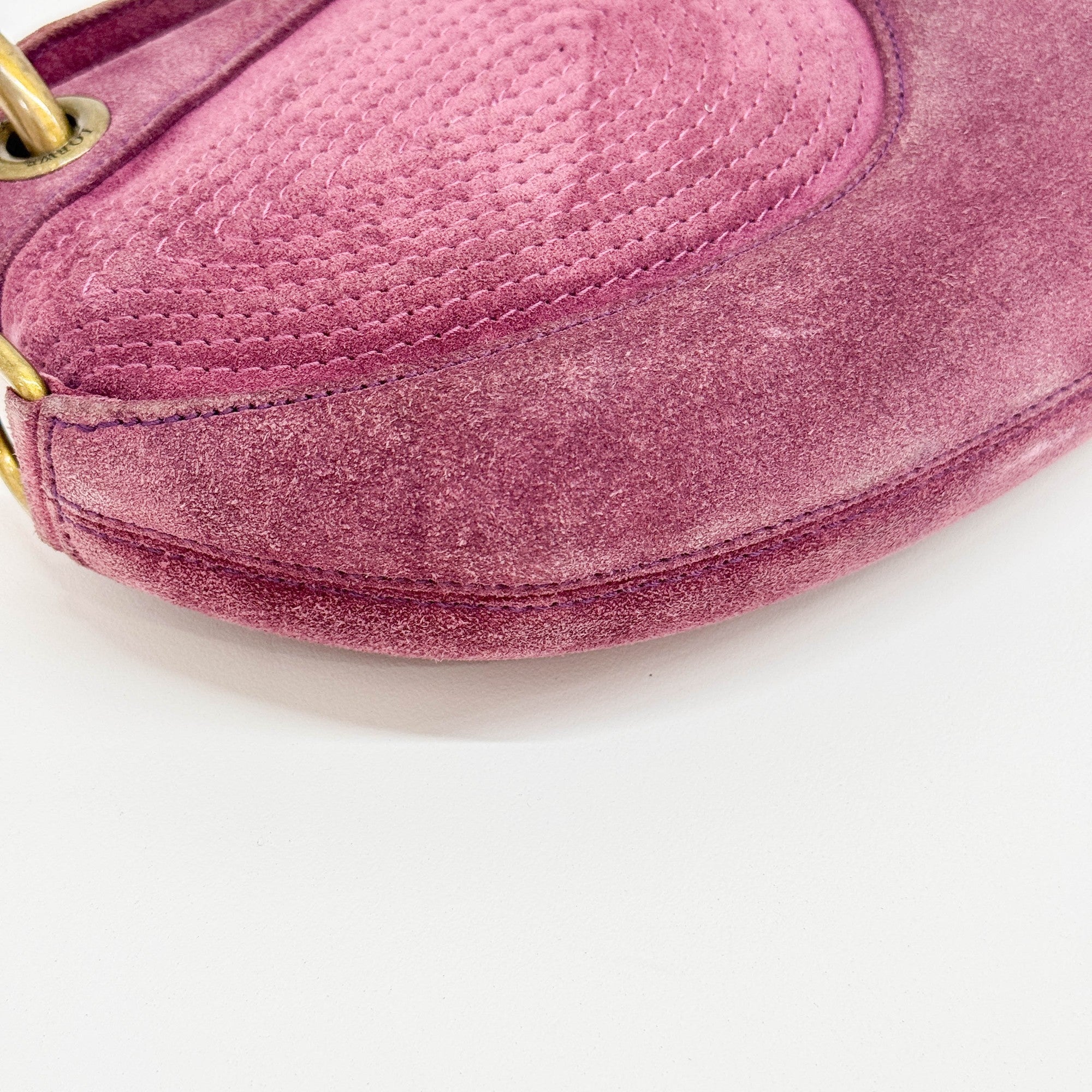 Vintage Brass Hardware Purple Suede Shoulder Bag