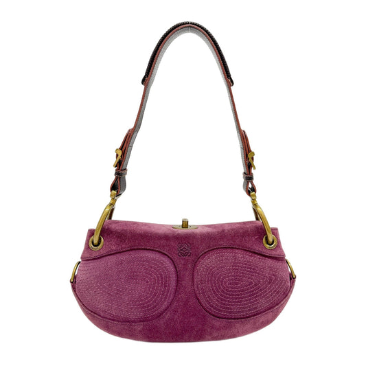 Vintage Brass Hardware Purple Suede Shoulder Bag