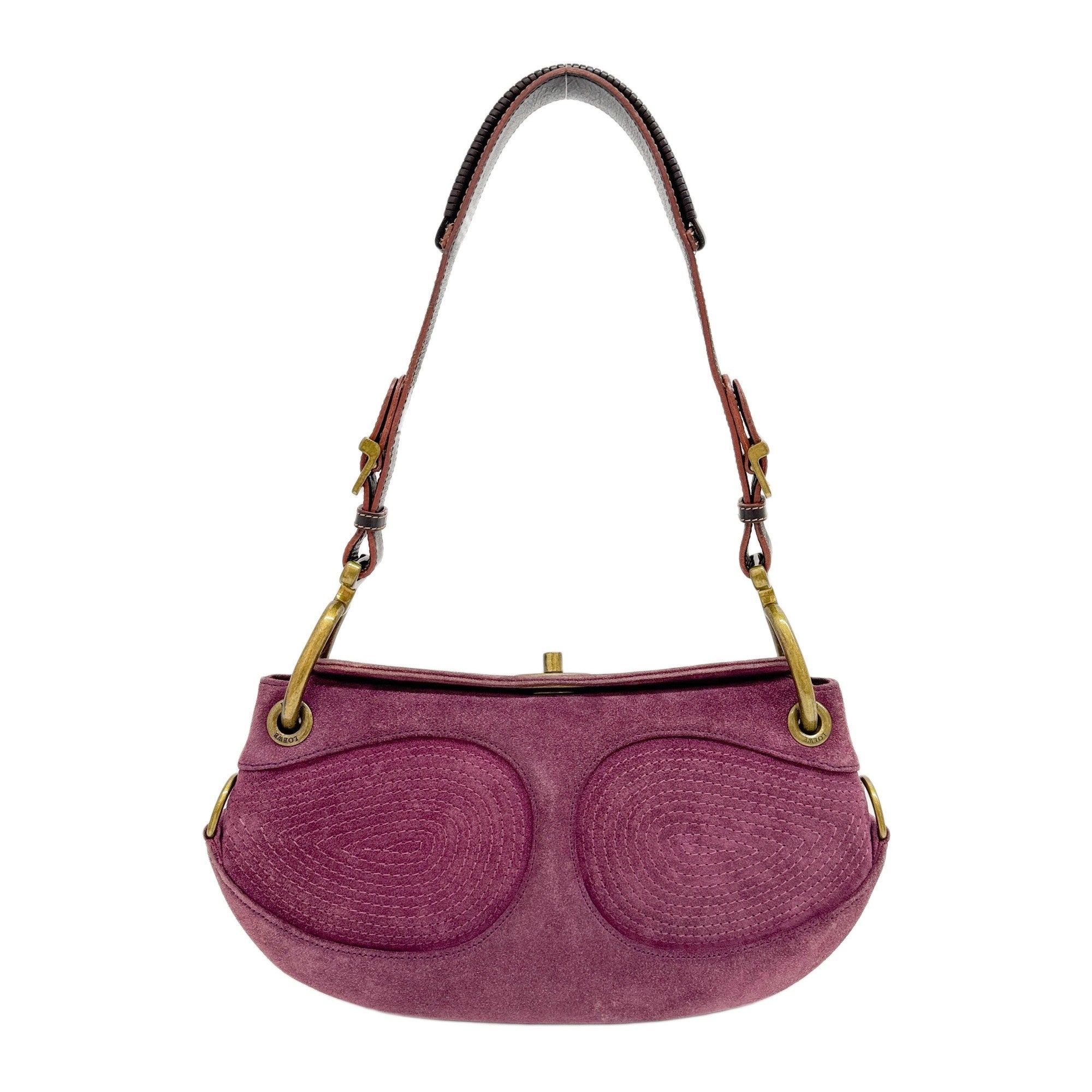 Vintage Brass Hardware Purple Suede Shoulder Bag