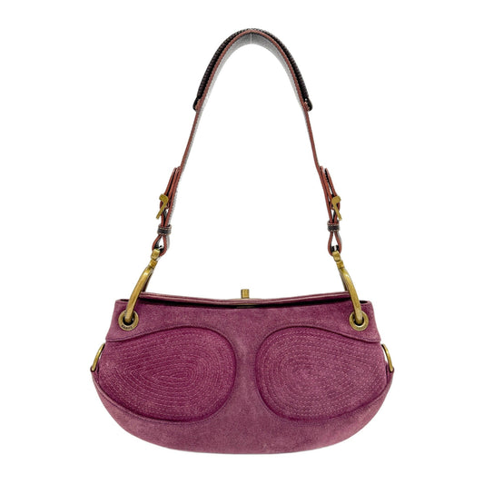 Vintage Brass Hardware Purple Suede Shoulder Bag