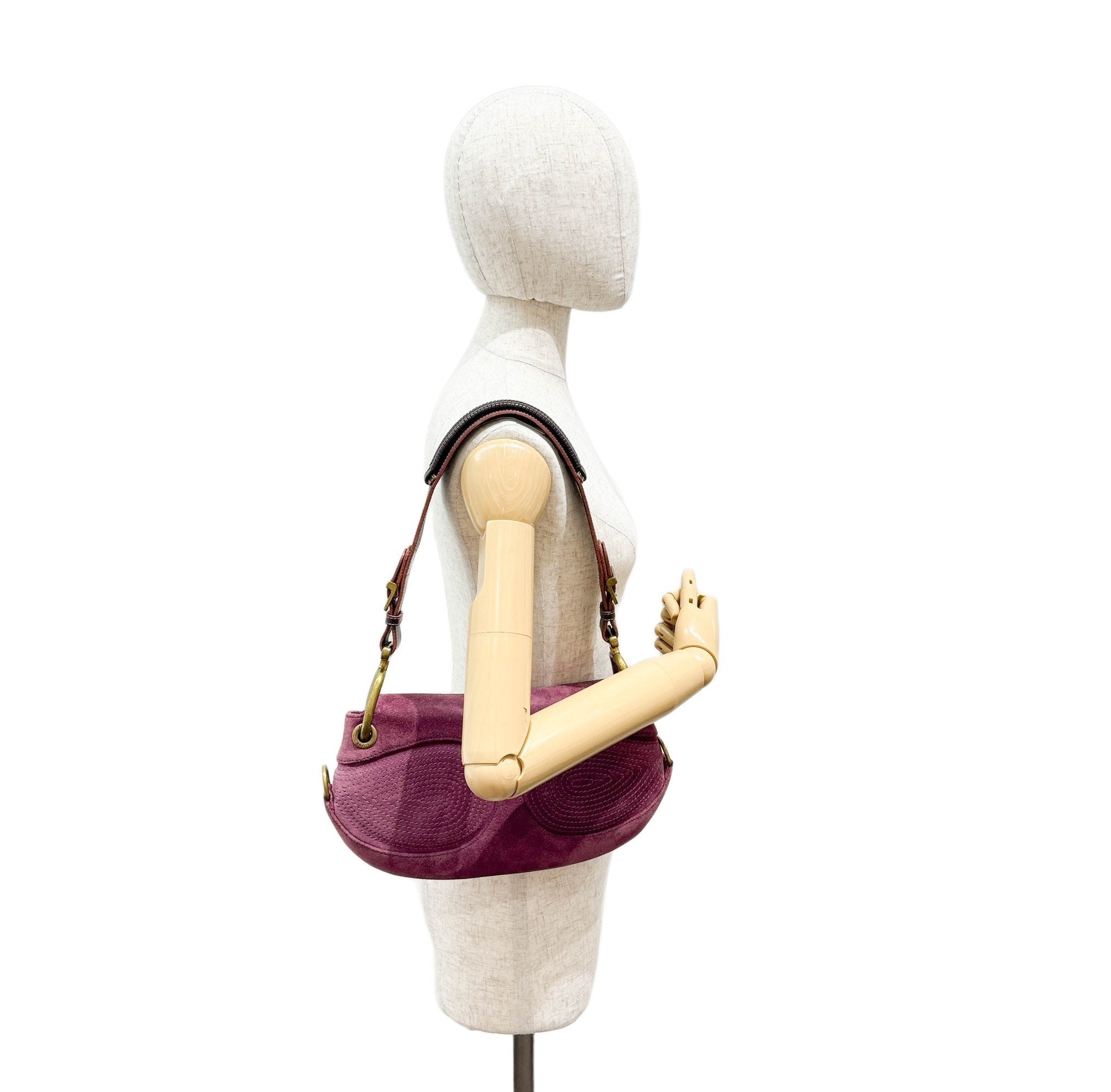 Vintage Brass Hardware Purple Suede Shoulder Bag