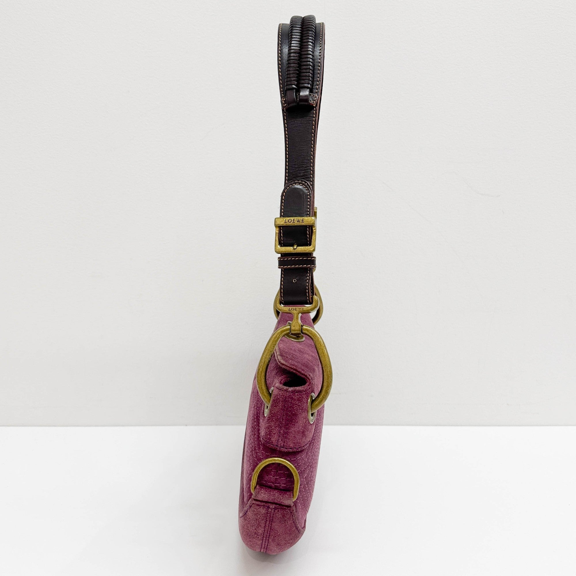 Vintage Brass Hardware Purple Suede Shoulder Bag