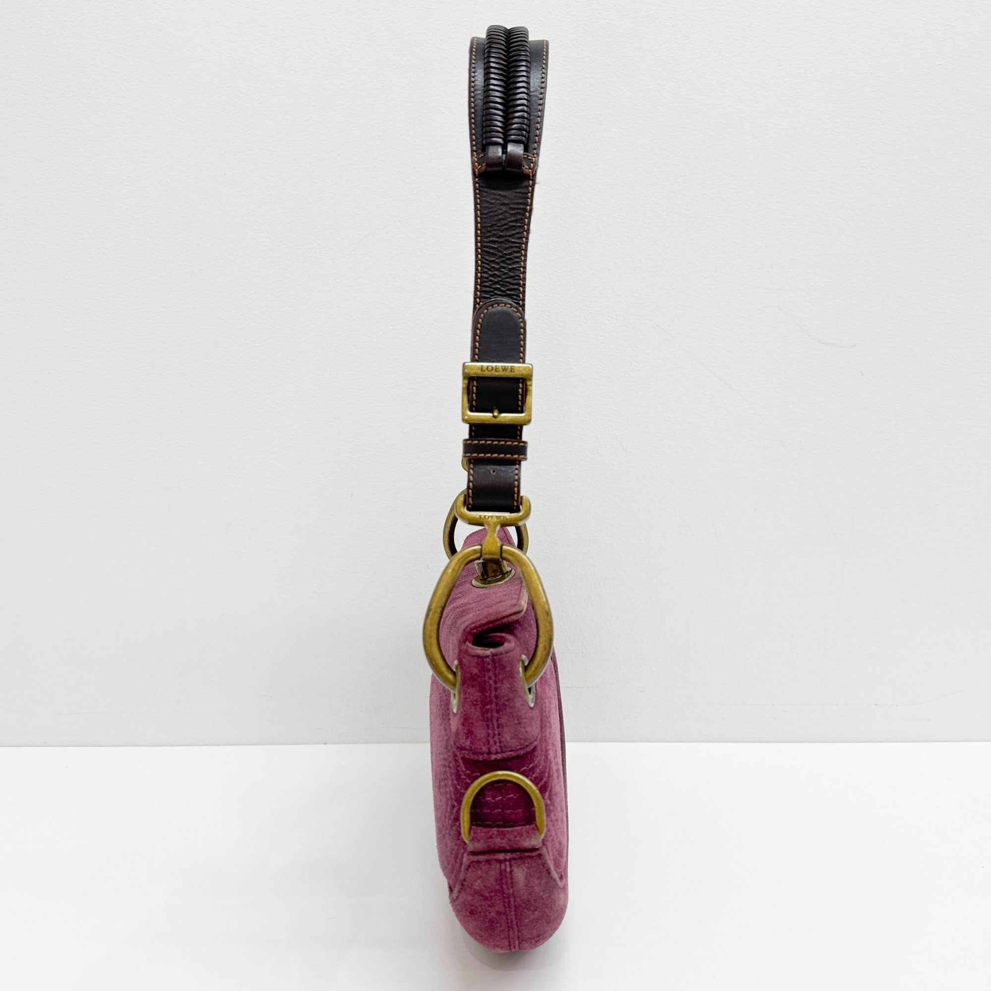 Vintage Brass Hardware Purple Suede Shoulder Bag