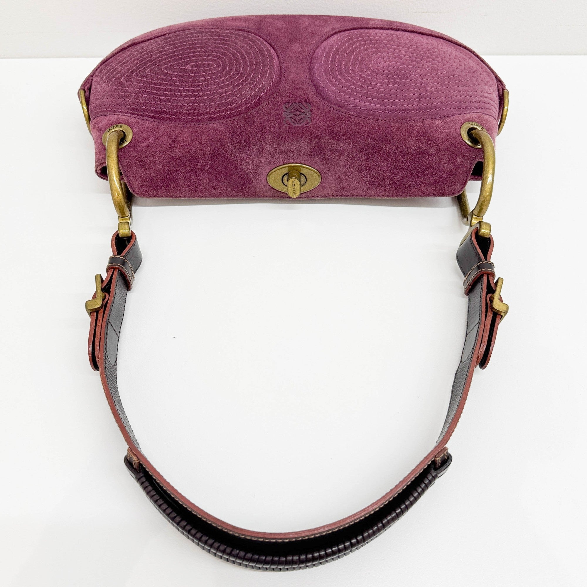 Vintage Brass Hardware Purple Suede Shoulder Bag