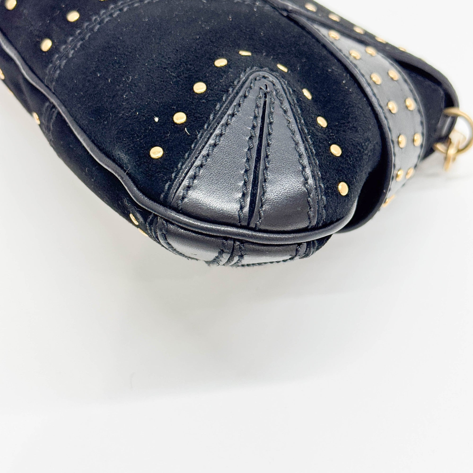 Horsebit Studded Black Suede Shoulder Bag