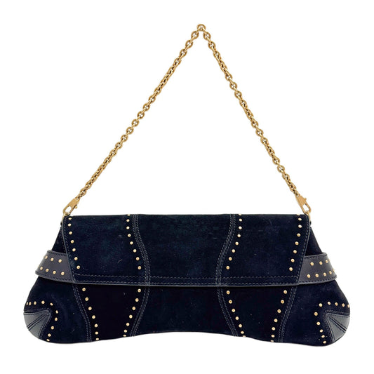Horsebit Studded Black Suede Shoulder Bag