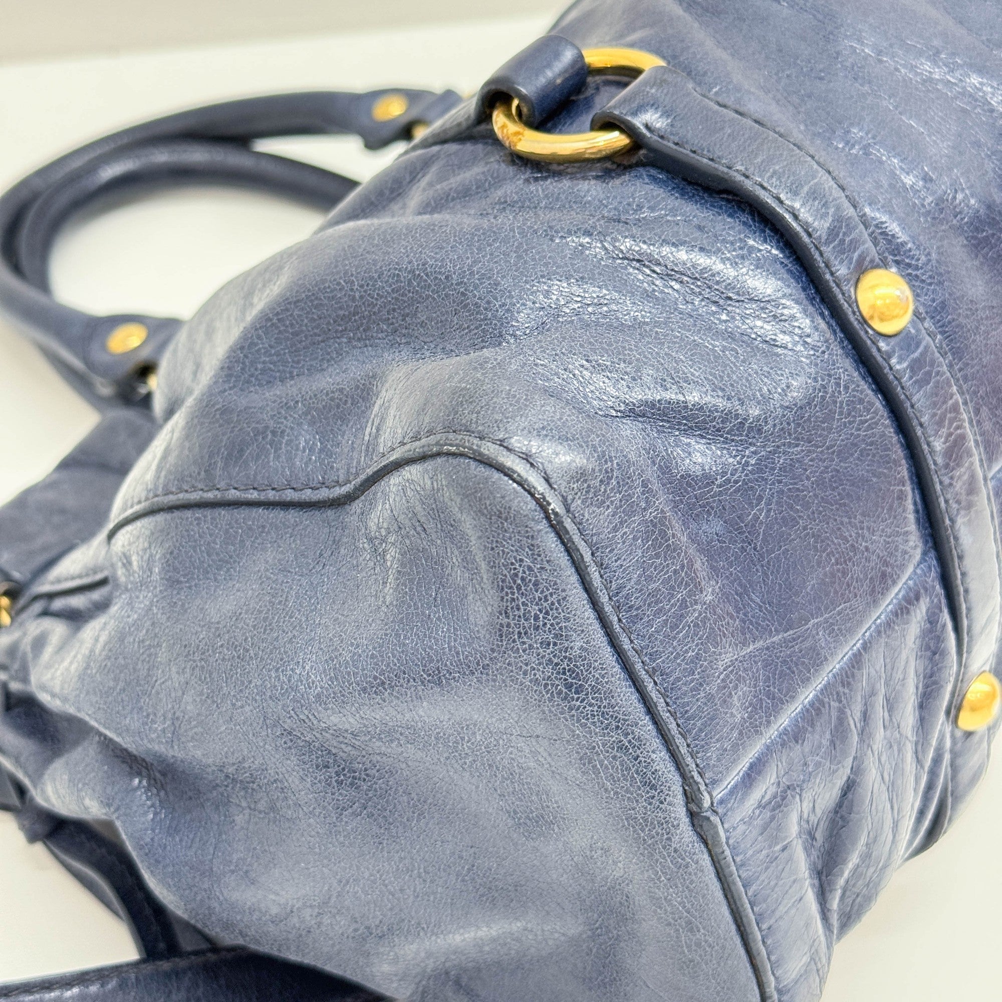 Vitello Navy Leather Two-Way Bag
