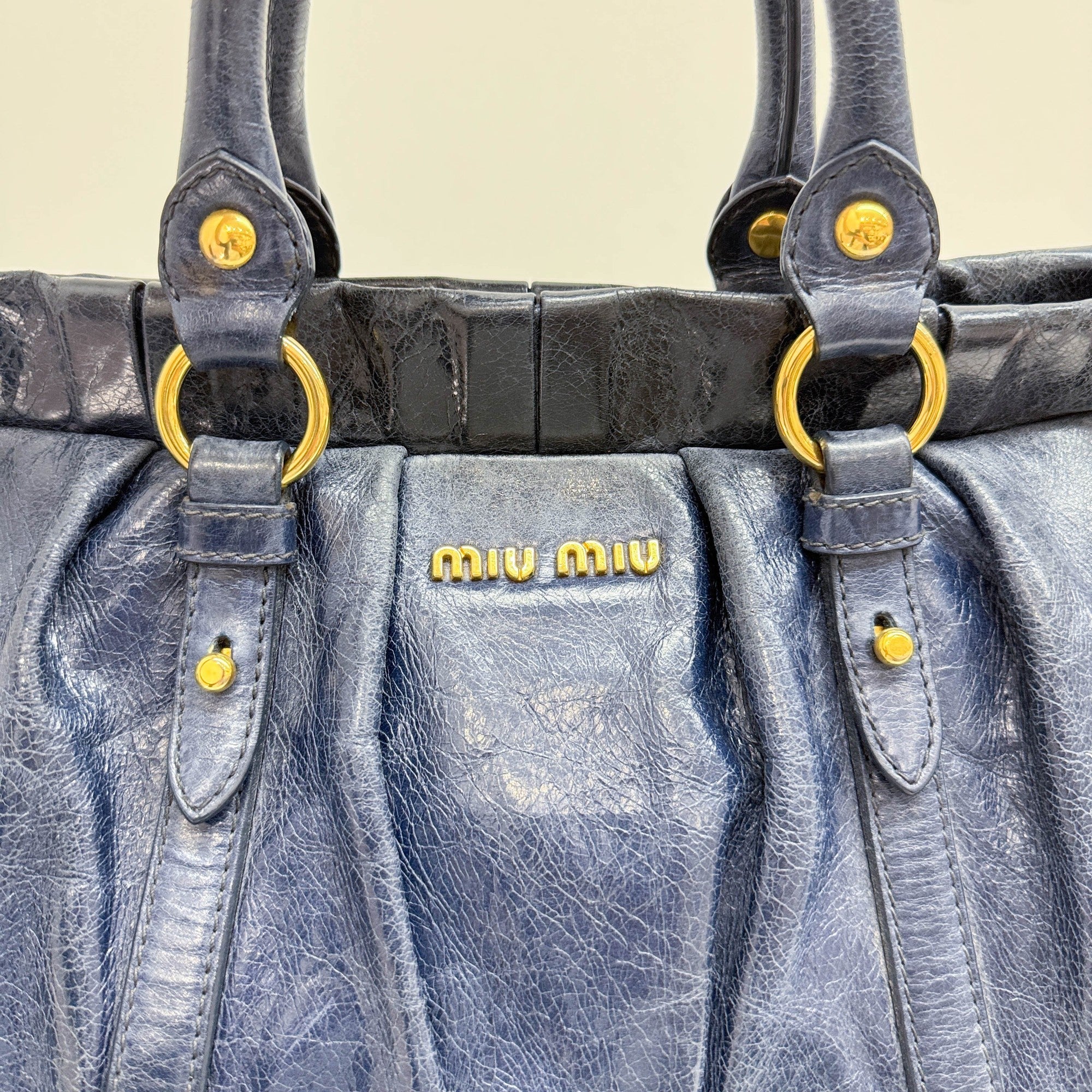 Vitello Navy Leather Two-Way Bag