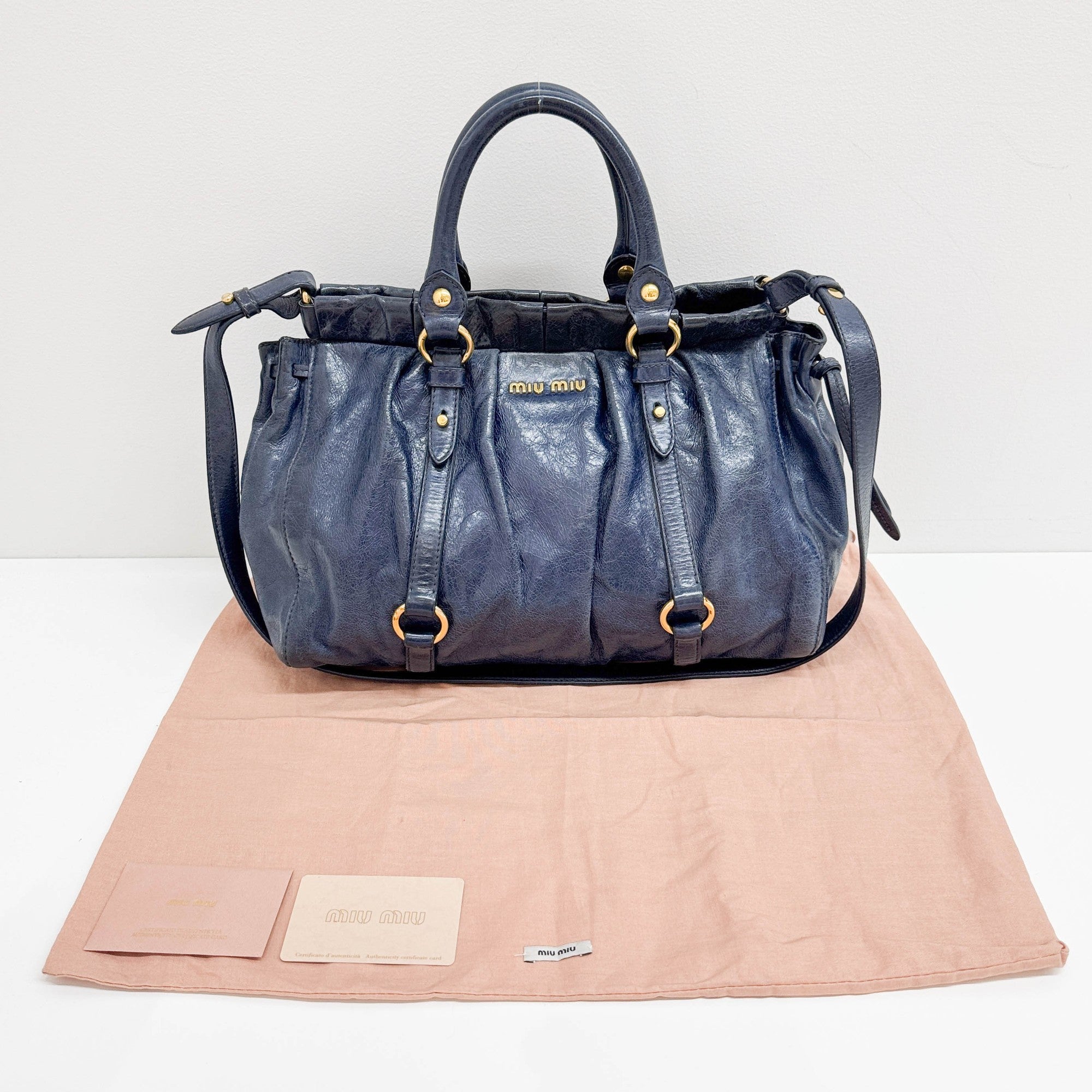 Vitello Navy Leather Two-Way Bag