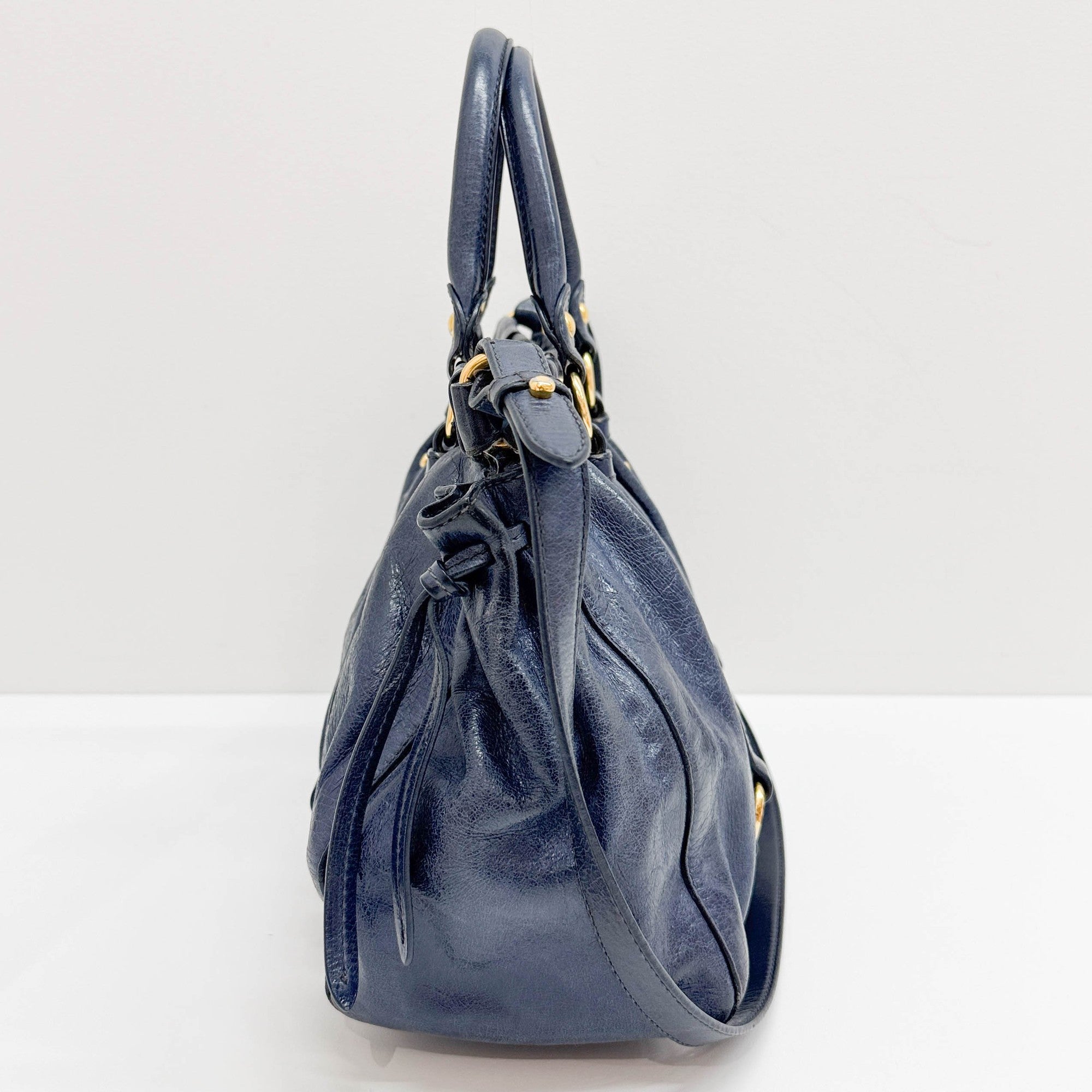 Vitello Navy Leather Two-Way Bag
